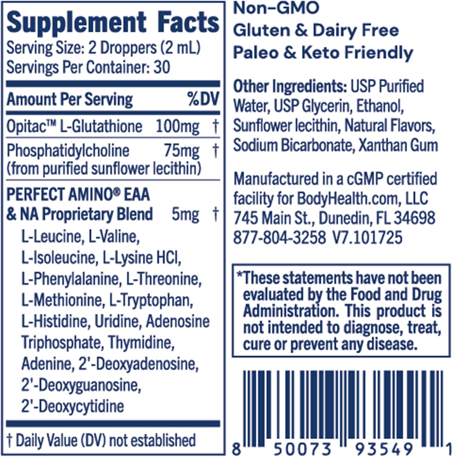 BodyHealth Liposomal L-Glutathione 100 mg – Lemon Mint Flavor | Supports Detox, Liver & Immune Health | Vegan, Non-GMO, Gluten-Free - 2 FL OZ (60 mL)