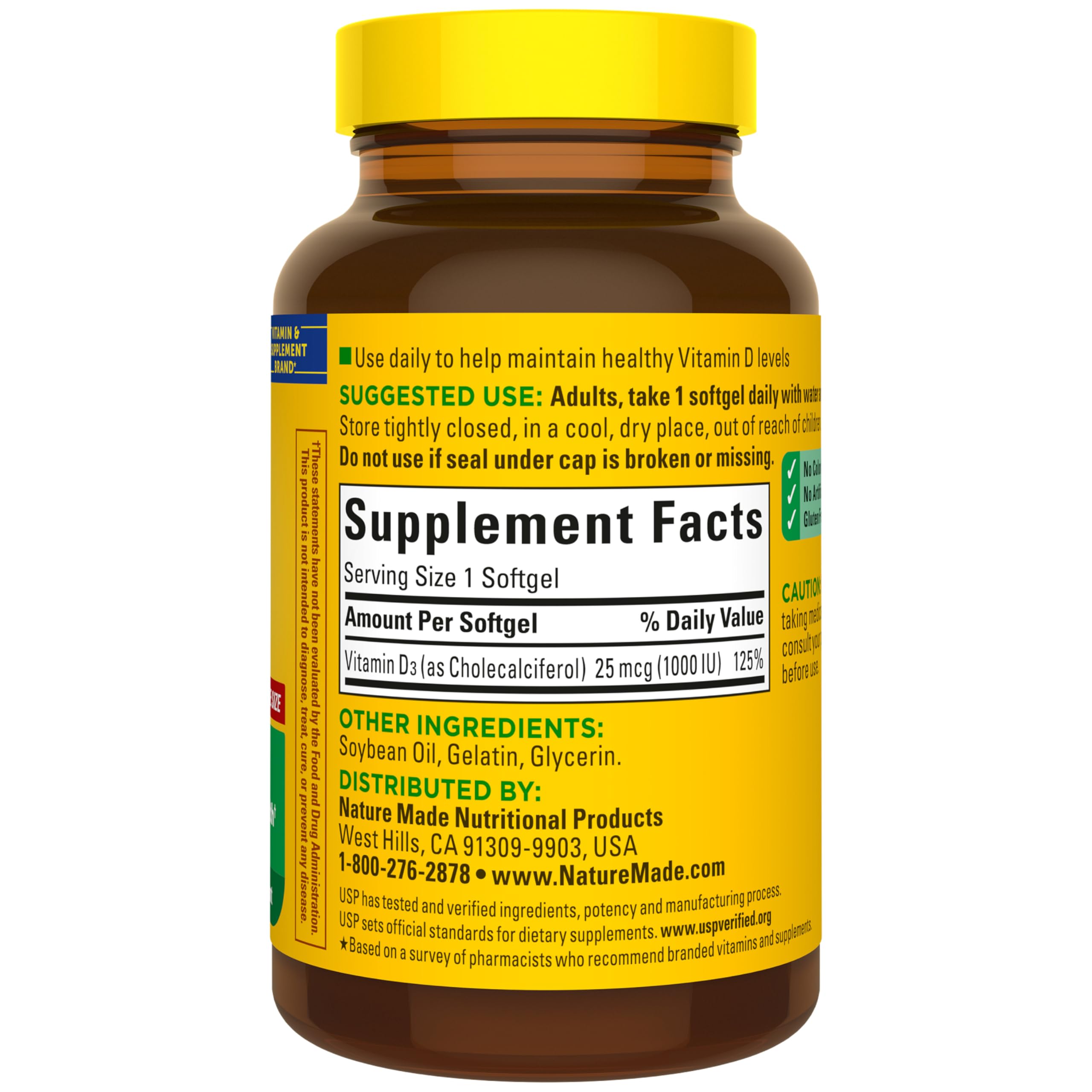 Nature Made Vitamin D3 1000 IU (25 mcg), 300 Vitamin D Softgels | Vitamin D Supplement for Immune, Bone, Teeth and Muscle Health Support, 300 Day Supply