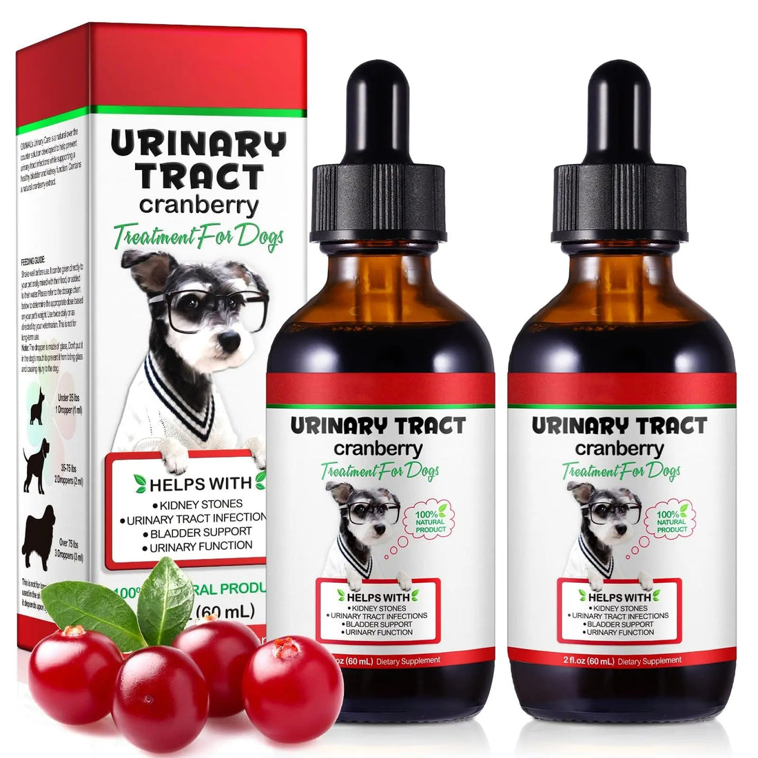Dog UTI Treatment - Urinary Tract Infection Treatments, Kidney+Bladder Support Supplement, Natural Cranberry Extract for Dogs, Supports Urinary and Digestive Health (2 Fl Oz (Pack of 2)) OnznozBuy Supplements Australia