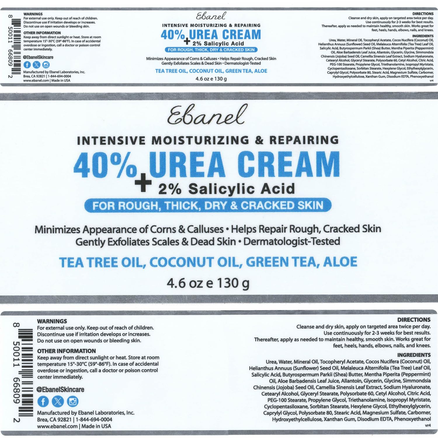 Ebanel Bundle of 40% Urea Cream 4.6 Oz, and Exfoliating Face Scrub Peeling Gel 4.12 Oz