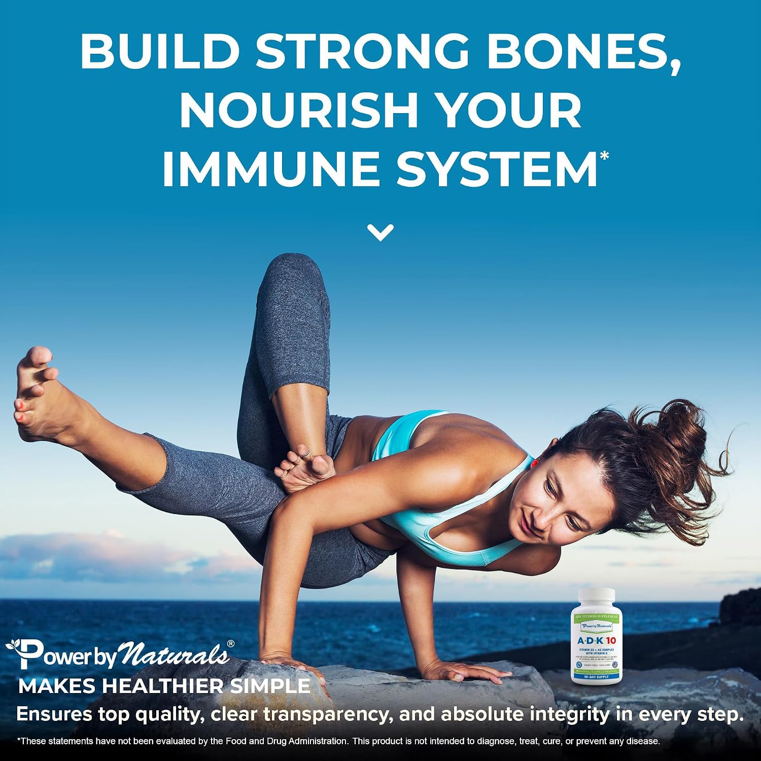 Power By Naturals ADK 10 Vitamin Supplement – Vitamins A, D3 & K2 MK-7 for Bone, Heart & Immune Health – Gluten-Free, Soy-Free – 90 Capsules (3-Month Supply)