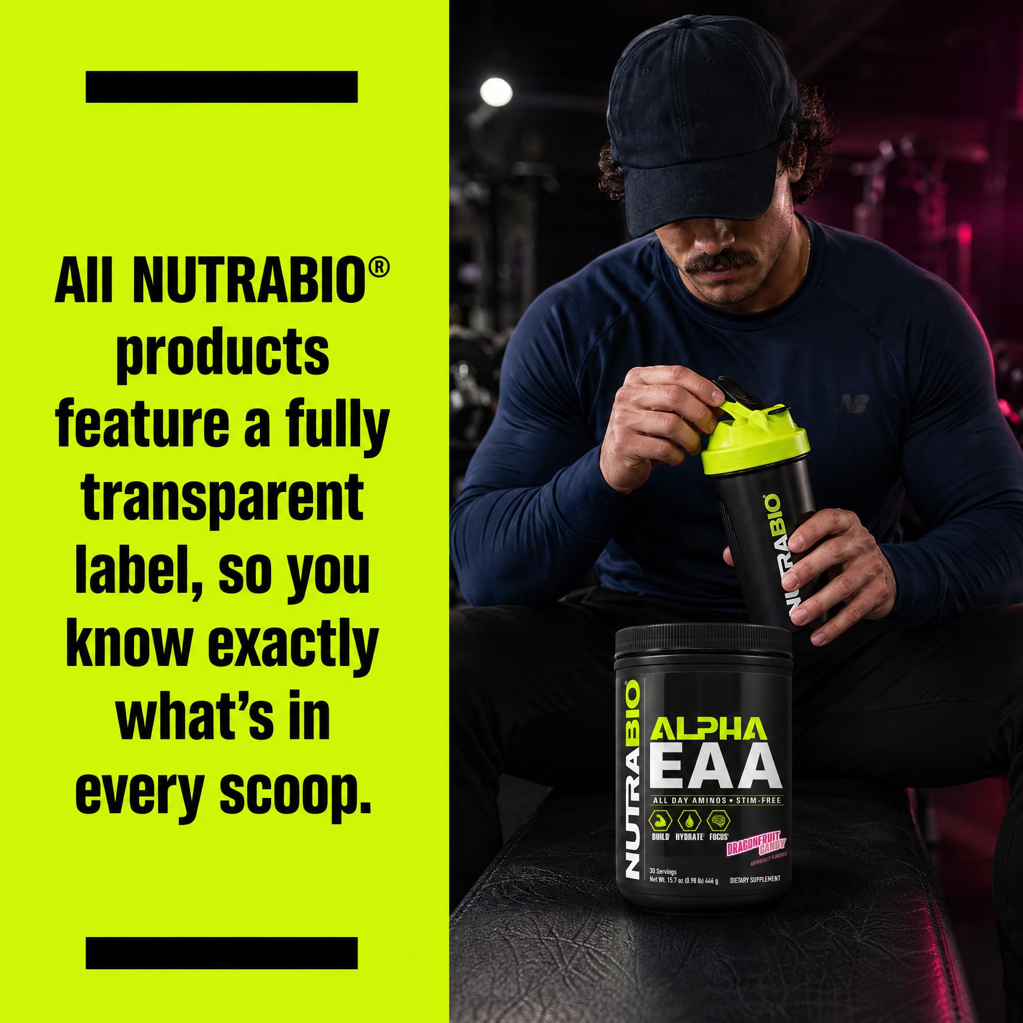 NutraBio Alpha EAA - All-Day Amino Acids for Muscle Growth and Hydration - Essential Amino Acids with Nootropics & Adaptogens- Full Spectrum EAA BCAA Powder - 30 Servings - Strawberry Lemon
