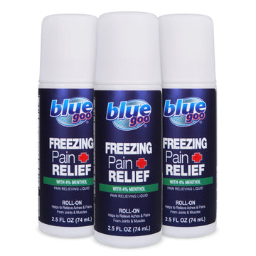 Blue Goo Pain Relieving Menthol Roll On – for Back, Neck, Muscle and Joint Pain, Sprains and Strains, Fast-Acting Soothing Cooling Pain Relief Liquid with 4% Menthol, 2.5 oz (3 Pack) Blue GooBuy Supplements Australia