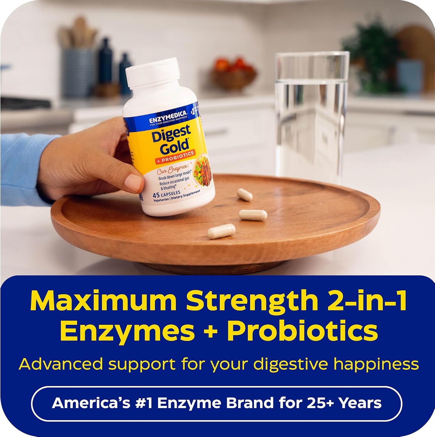 Enzymedica Digest Gold + Probiotics - Digestive Enzyme Supplement for Women & Men, Enzyme and Probiotic Capsules for Digestion, Gut Health Support, Helps Gas & Bloating, Vegetarian - 45 Caps