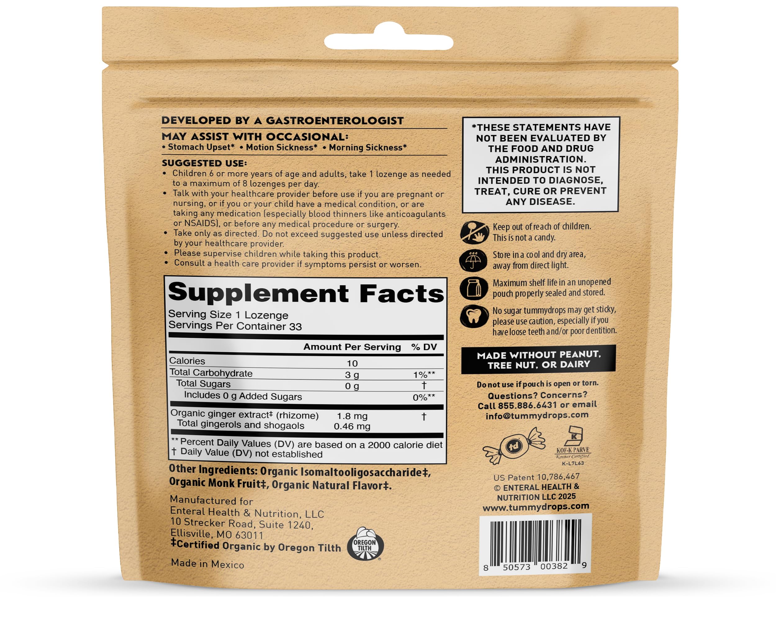 Tummydrops, No Sugar Strawberry Ginger Flavor, Gluten Free & Vegan, 33 Individually Wrapped Organic Ginger Lozenges Made with Organic Monkfruit