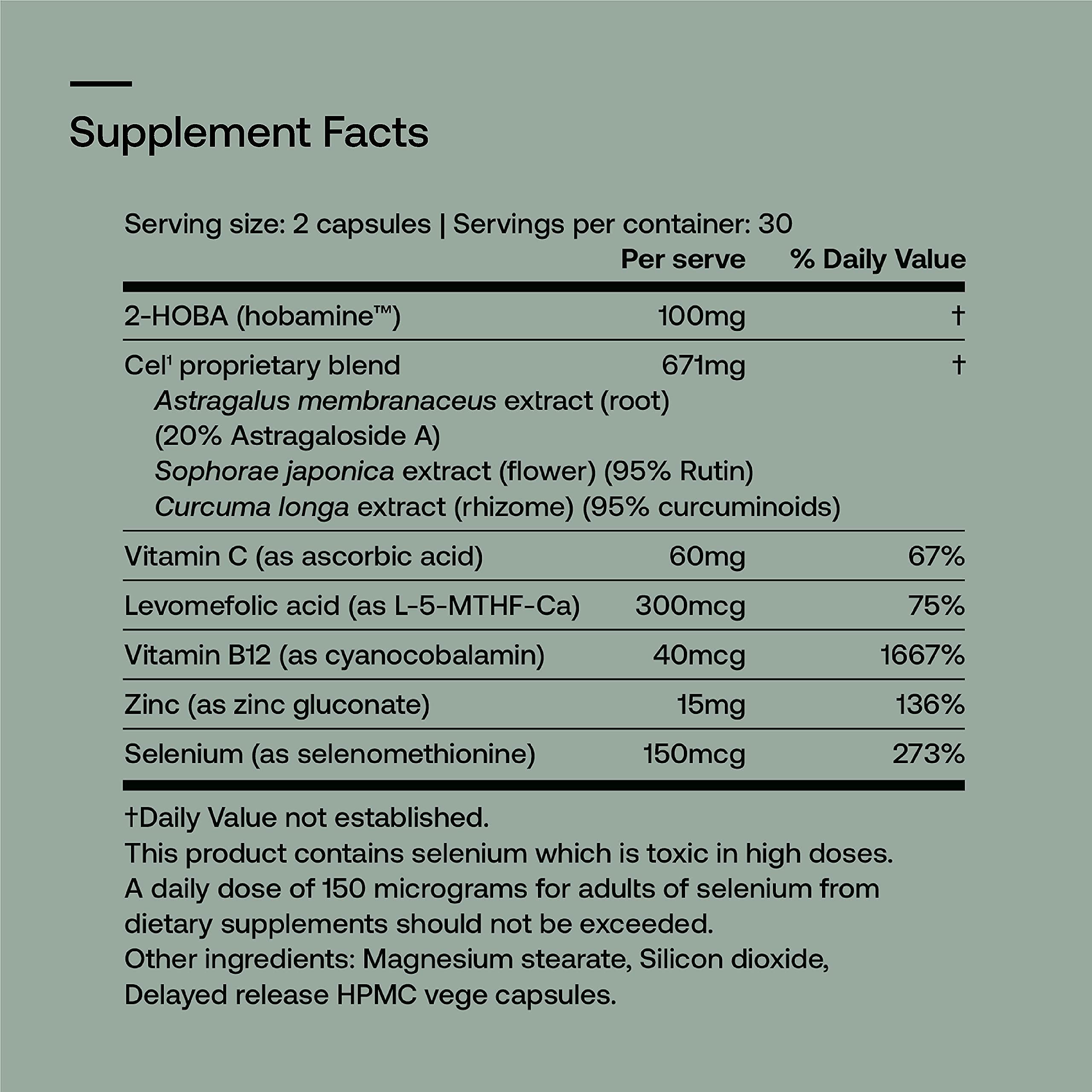 SRW Laboratories Cel¹ Stability | Stem Cell Supplement with 2-HOBA - Supports Stress Defence, DNA Structure & Youthful Cell Function | 60 Capsules