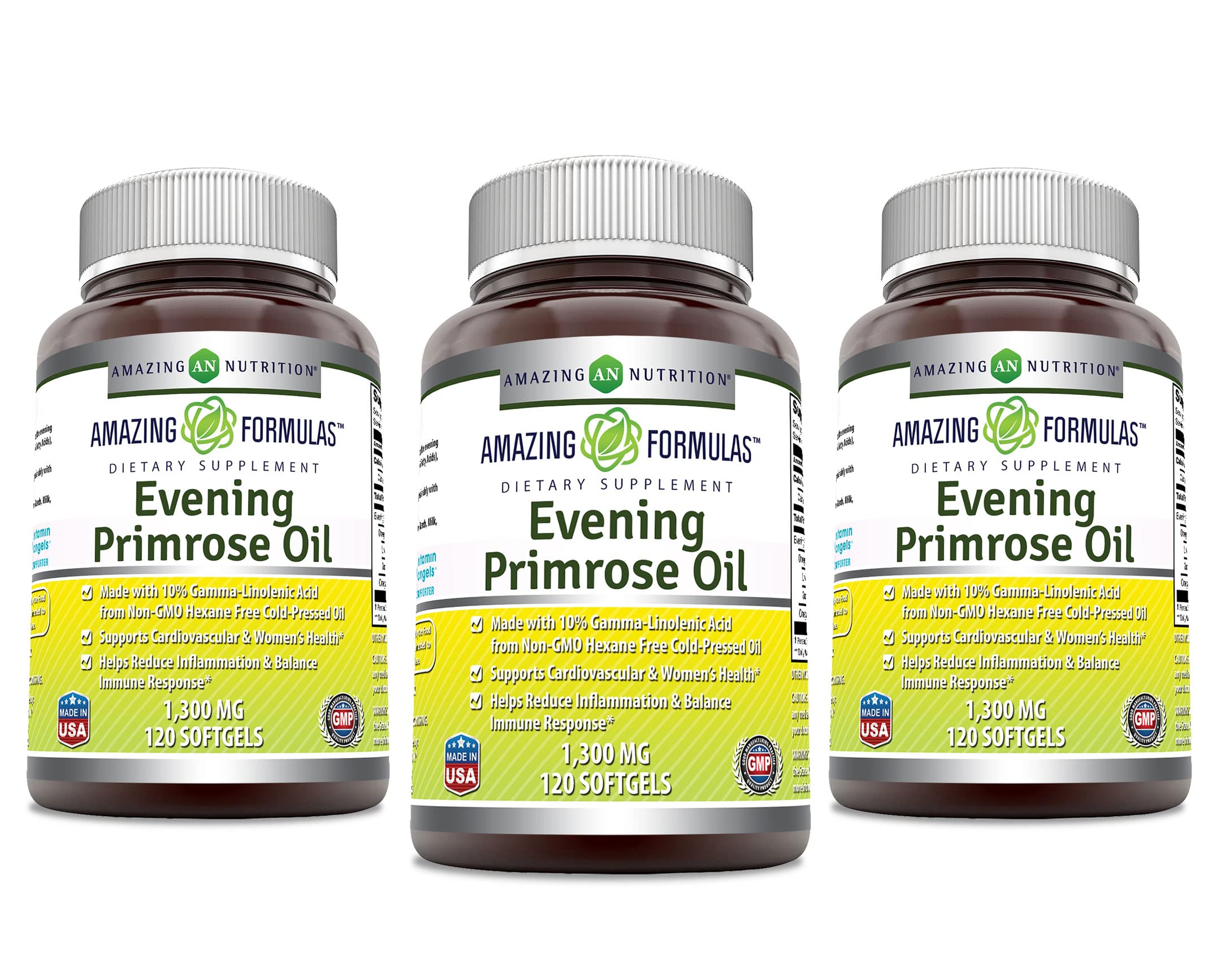 Amazing Formulas Evening Primrose Oil 1300mg, 10% GLA, Softgels Supplement | Hexane Free Cold Pressed Oil | Non-GMO | Gluten Free (250 Count)