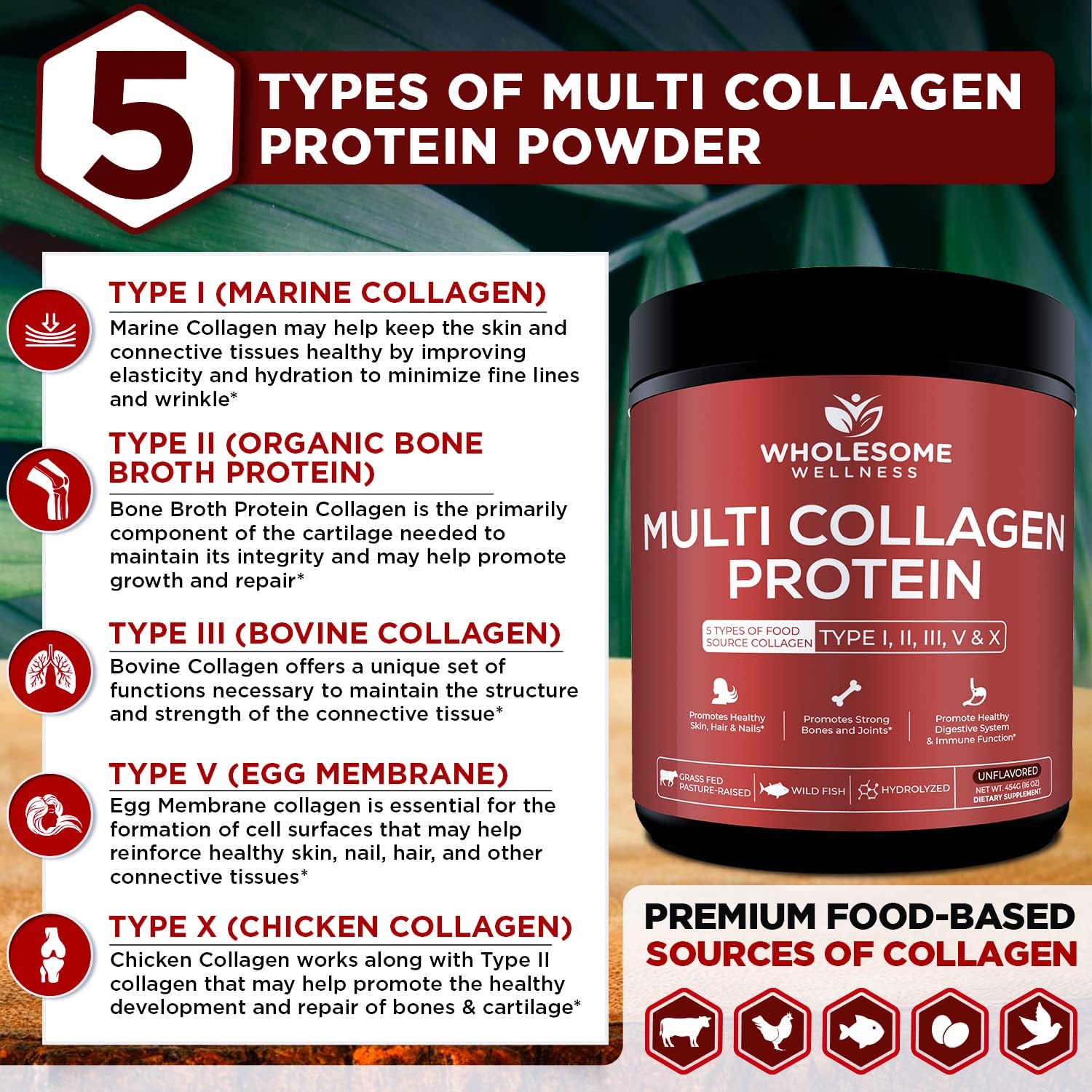 Wholesome Wellness Digestive Enzymes 1000MG Plus Prebiotics & Probiotics Supplement + Multi Collagen Protein Powder Hydrolyzed (Type I II III V X) Bundle
