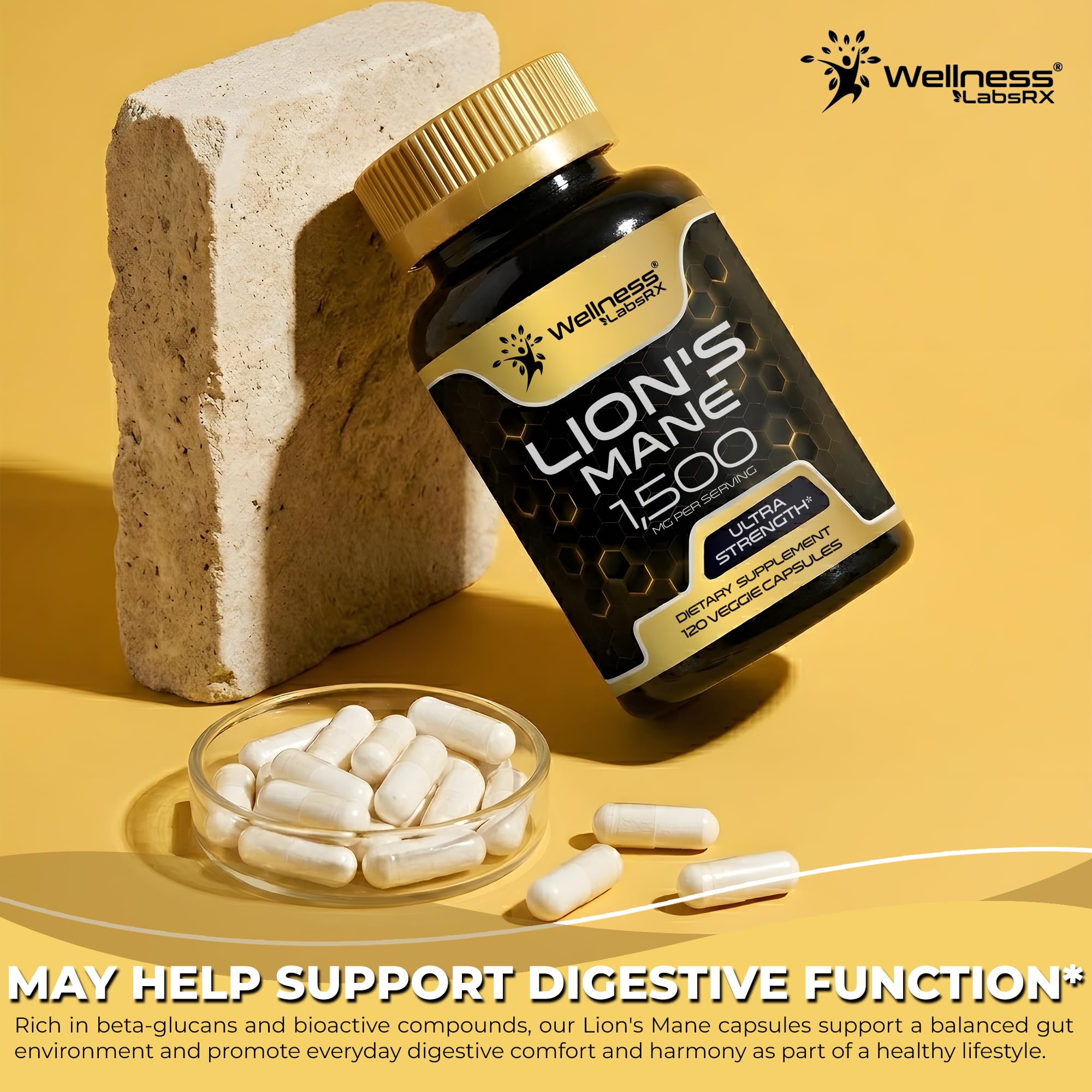 Lions Mane Supplement Capsules - 120 Count - Mushroom Supplement, Brain Supplements for Memory and Focus, Lion's Mane Mushroom Capsules Organic - Cognitive and Immune Support, Focus Supplement