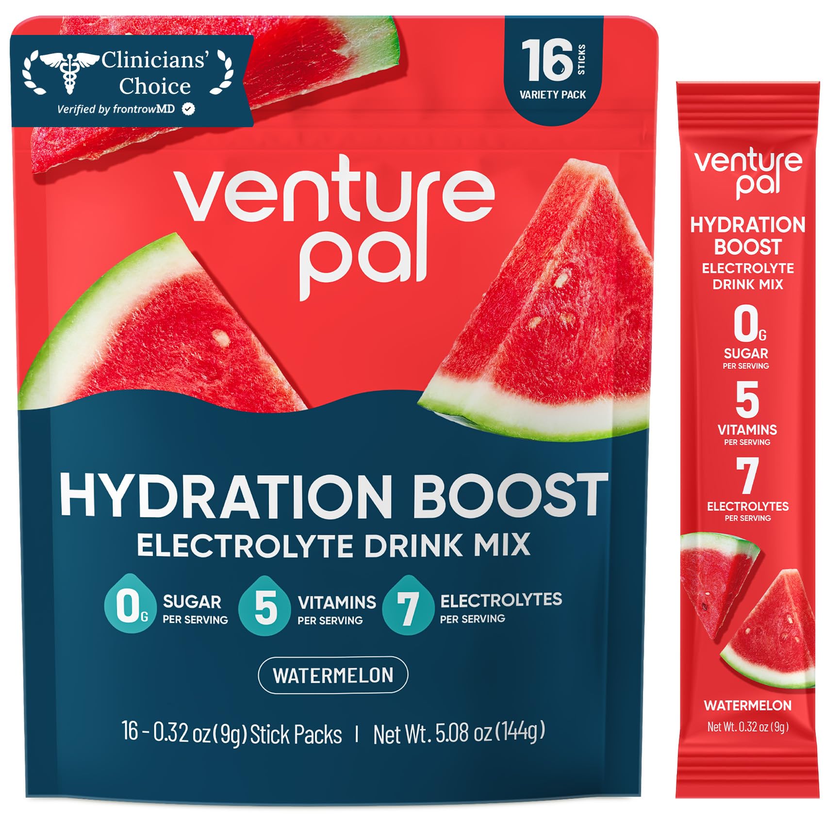 Venture Pal Sugar Free Electrolyte Powder Packets, Keto Friendly, 16 Sticks | Liquid Daily IV Hydration Packets for Rapid Rehydration. 7 Electrolytes & 5 Vitamins | Non-GMO | Vegan | Fast Dissolve