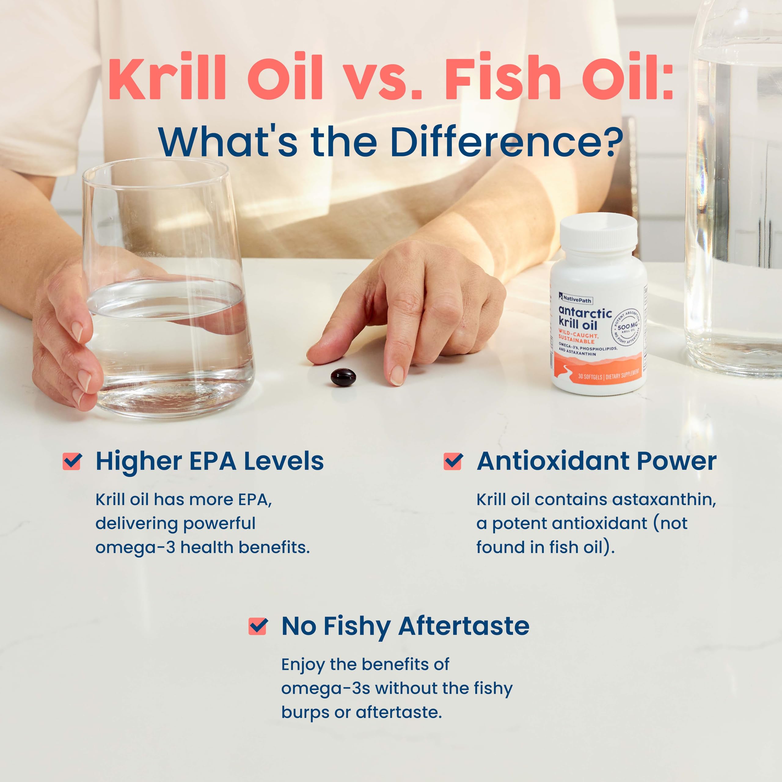 NativePath Antarctic Krill Oil 500mg, Omega-3, 60 Softgels | Wild-Caught, Astaxanthin, EPA & DHA Phospholipid-Bound, Supports Circulatory, Brain & Joint Health