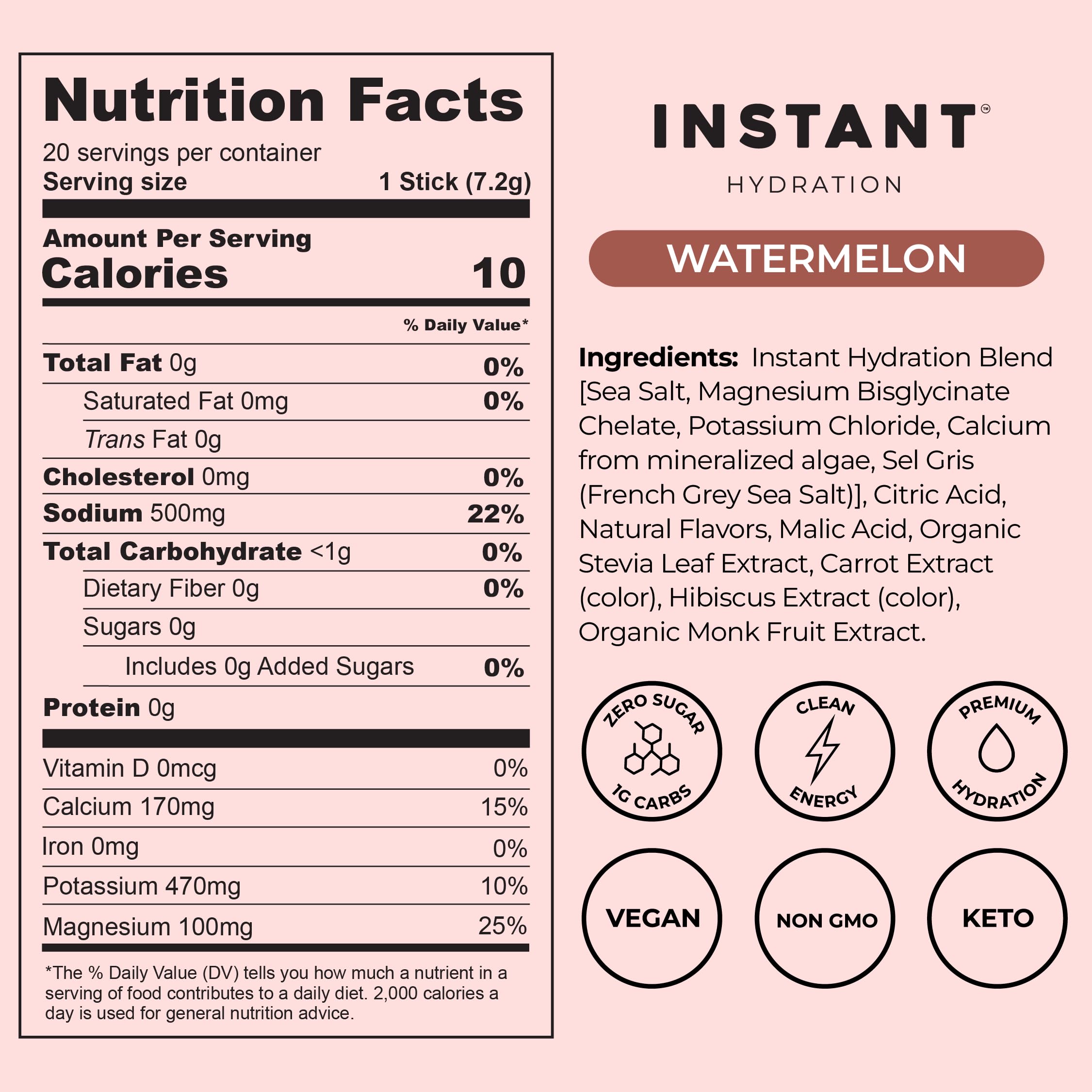 Instant Hydration Sugar Free Electrolytes Powder Packets Variety Pack - Watermelon, Raspberry, Lemon Lime Drink Mix & Travel Essentials with Magnesium and Potassium - Post Workout Recovery - 20 Sticks