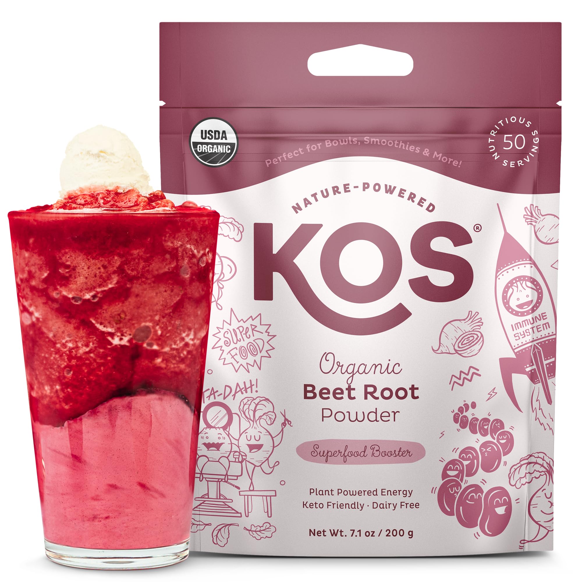 KOS Organic Beet Root Powder, USDA Certified - Superfood Plant Based Beetroot Ingredient for Stamina Increasing, Circulation - Non-GMO, Soy & Gluten-Free, 50 Servings Bag KOS buy supplements Au