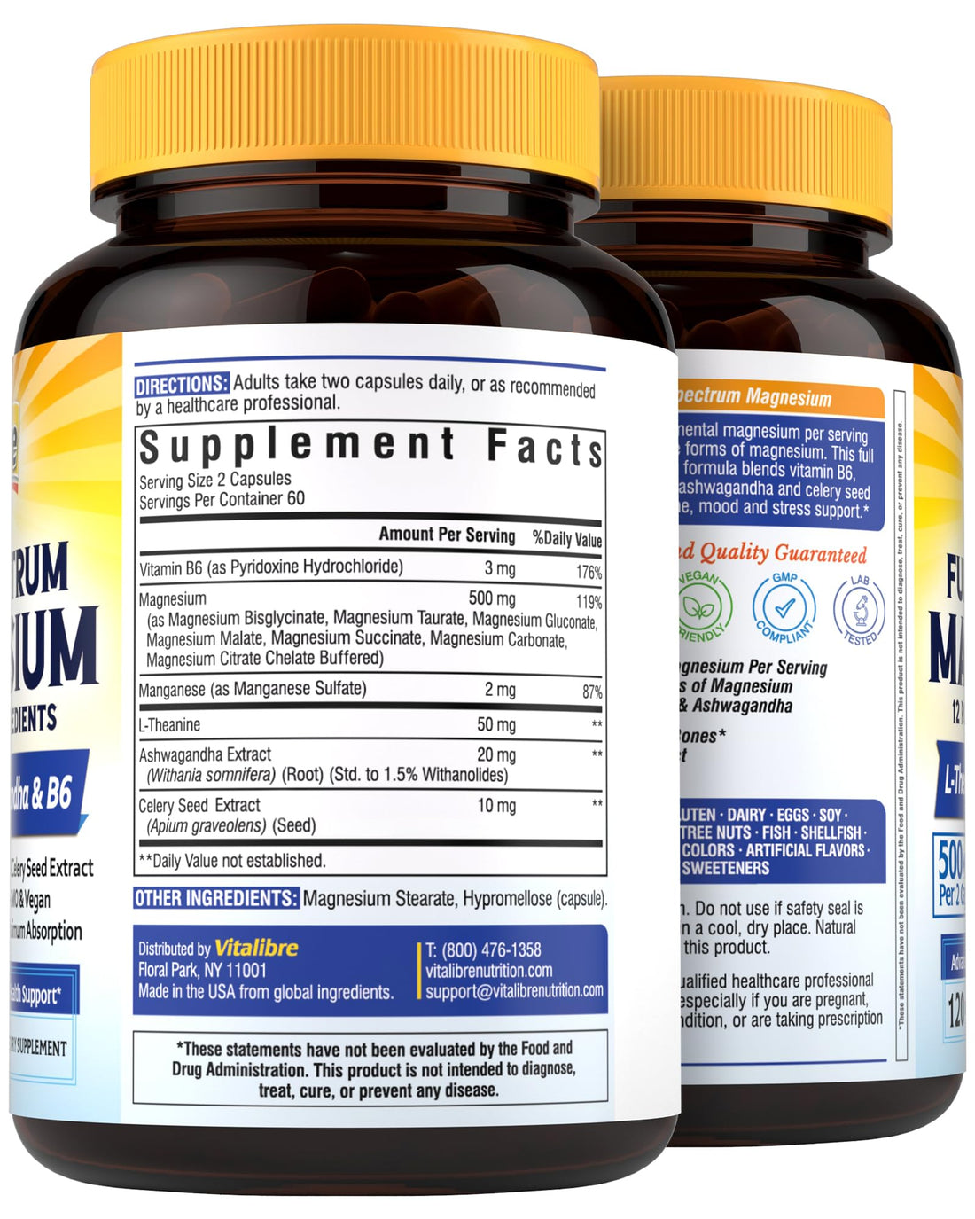 Vitalibre Full Spectrum Magnesium supplement bottle on a white background