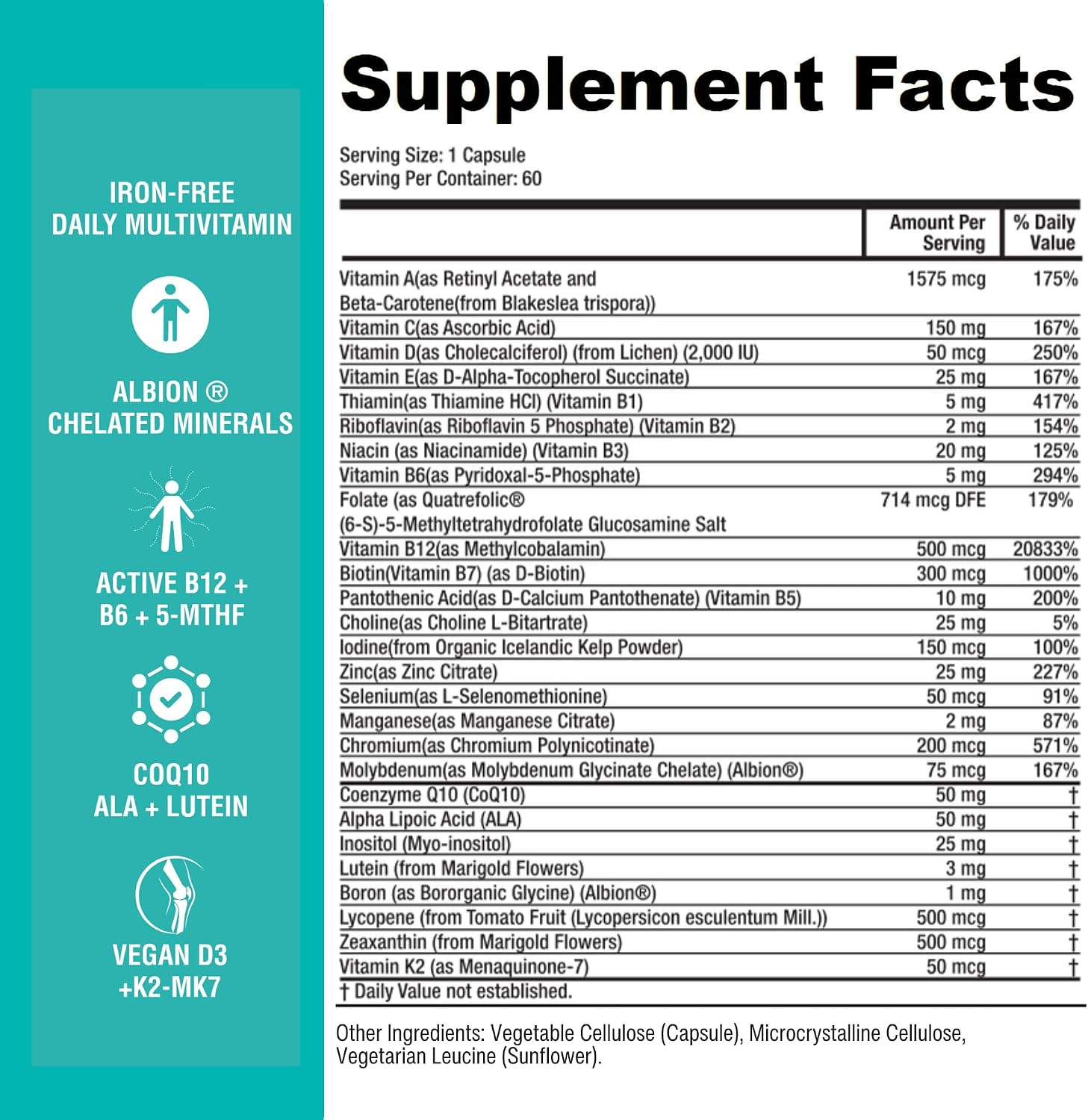 Power By Naturals Methyl Multi One – Iron-Free Methylated Multivitamin with 5-MTHF, Methyl B12 & CoQ10 – Methylation Support for Men & Women – Vegan, Non-GMO – 60 Capsules (2-Month Supply) | With 5-MTHF, Methyl B12 & CoQ10 - Methylation Daily Support for