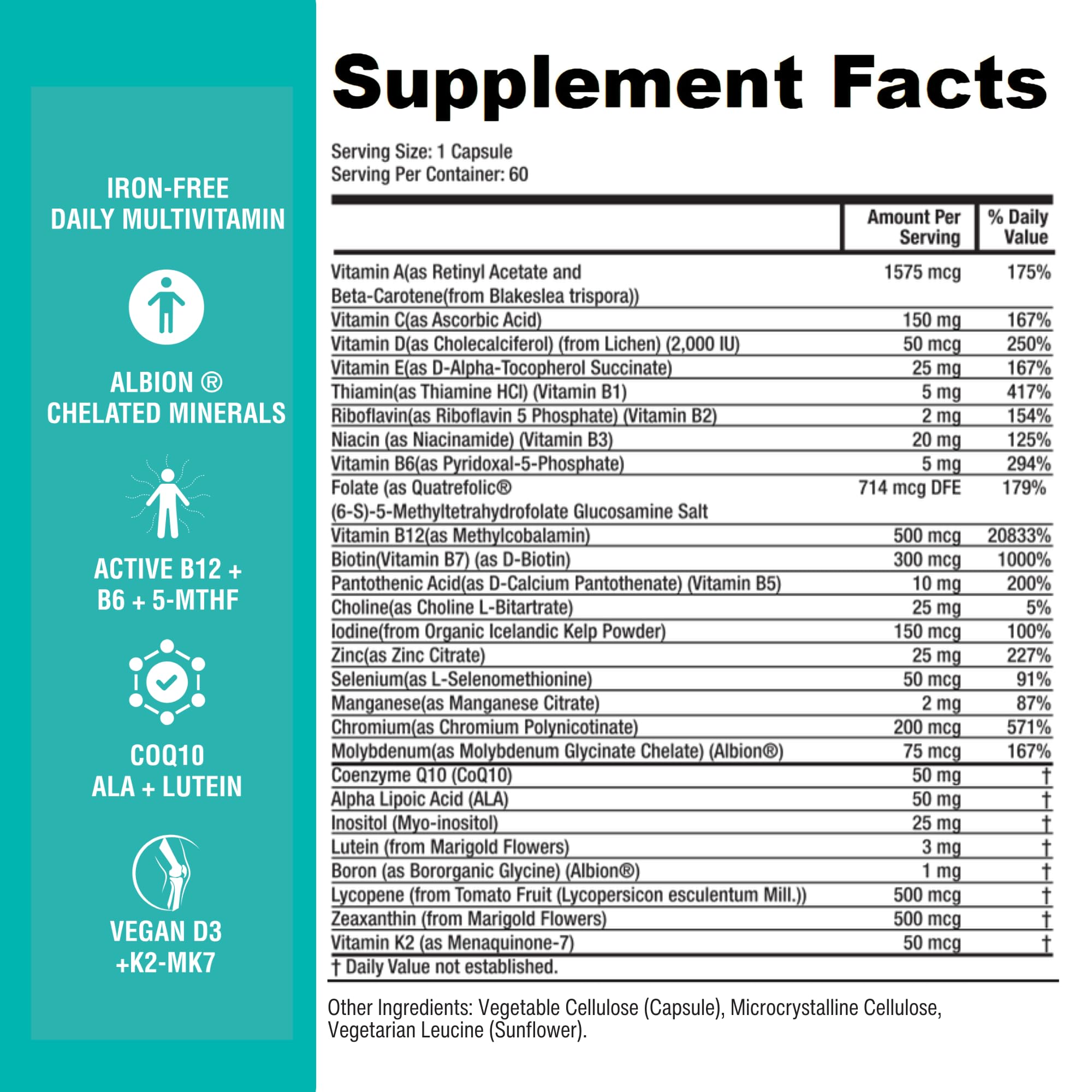 Power By Naturals Methyl Multi One – Iron-Free Methylated Multivitamin with 5-MTHF, Methyl B12 & CoQ10 – Methylation Support for Men & Women – Vegan, Non-GMO – 60 Capsules (2-Month Supply) | With 5-MTHF, Methyl B12 & CoQ10 - Methylation Daily Support for