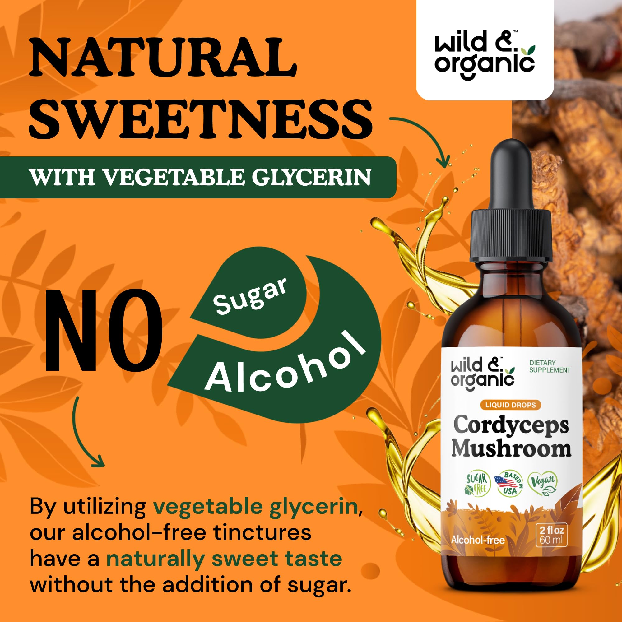Wild & Organic Cordyceps Mushroom Tincture - Energy & Immune Support - Cordyceps Sinensis Extract Supplement - Liquid Mushroom Drops - Add to Tea & Mix with Powder - Sugar & Alcohol-Free - 4 fl oz