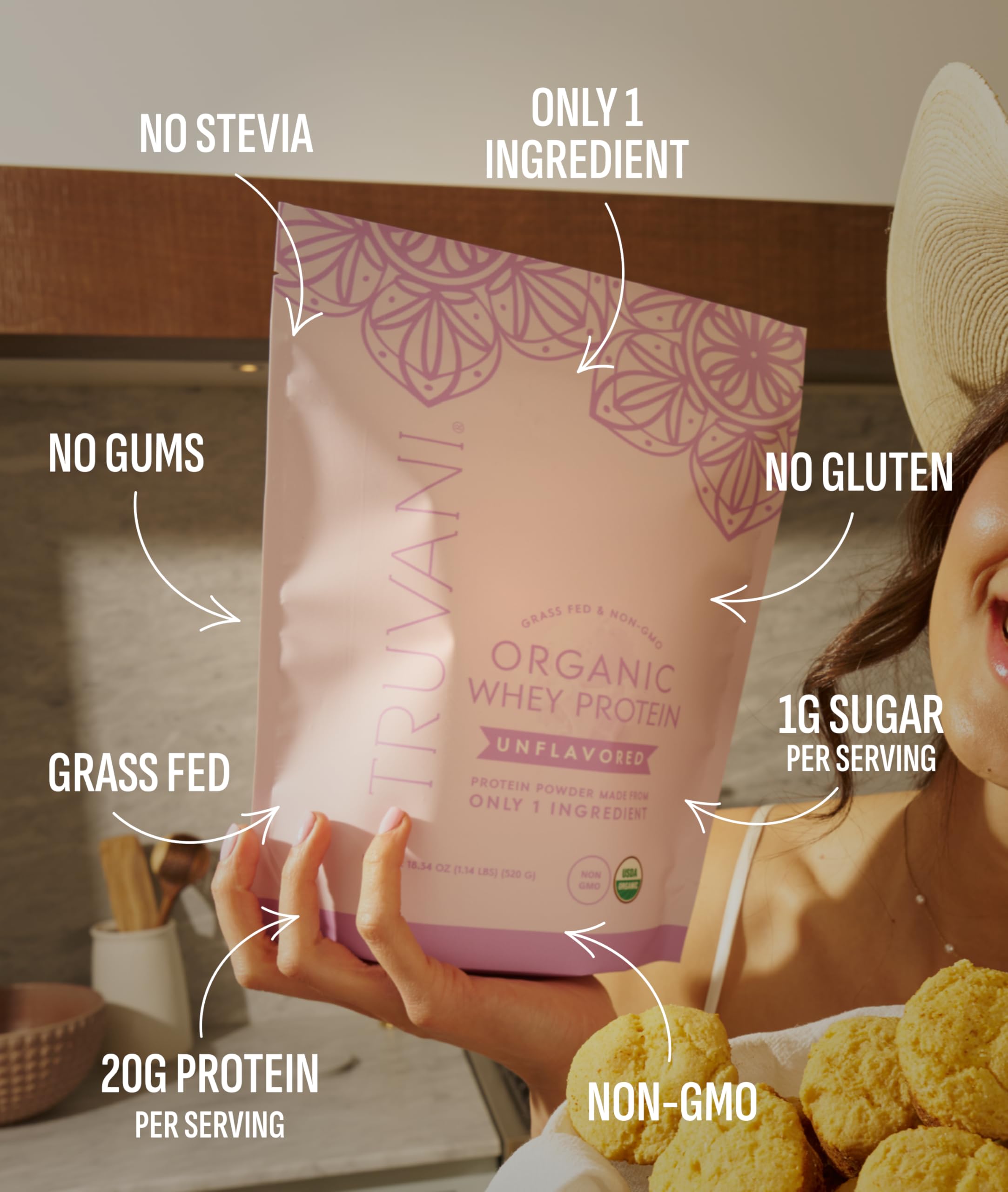 Truvani Organic Whey Protein Powder | Vanilla | 20 Servings | 20g Grass Fed Whey Protein | USDA Organic & Non-GMO | Gluten Free | No Gums, No Soy, No Stevia, No Added Sugars