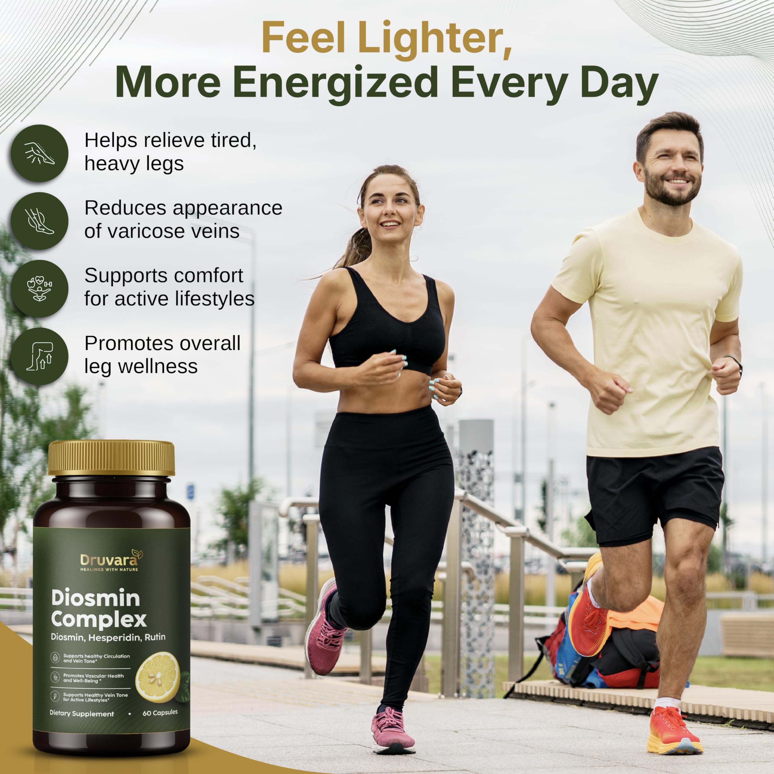 Druvara Diosmin Hesperidin with Rutin & B Vitamins | Vein Support Supplement for Leg Comfort, Healthy Circulation, Vein Strength & Improved Mobility - 60 Capsules DruvaraBuy Supplements Australia