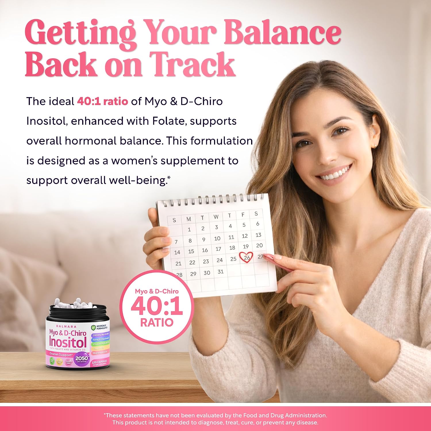Myo-Inositol & D-Chiro Inositol Supplement for Women 120ct Ideal 40:1 Ratio
