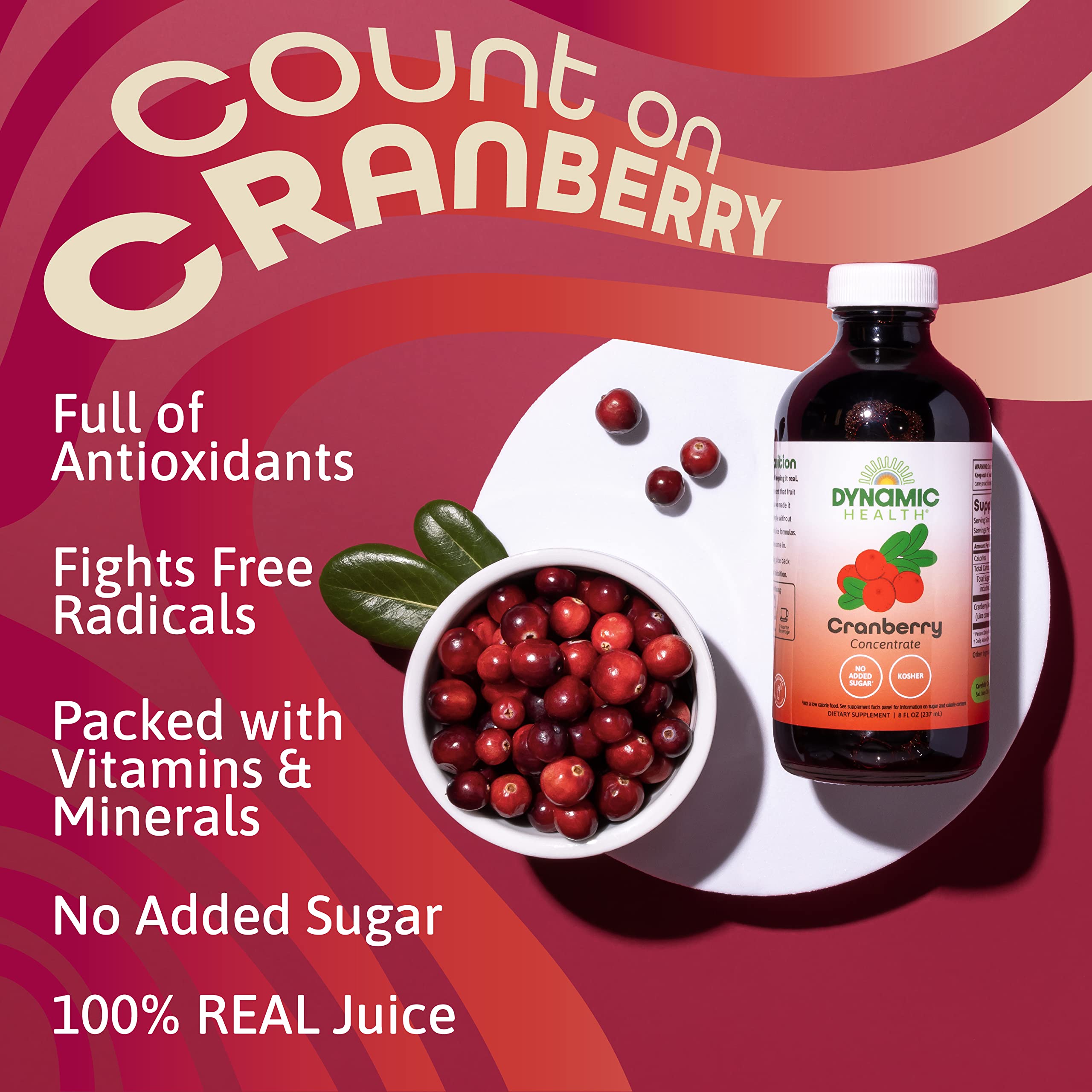Dynamic Health 100% Pure Black Cherry Juice Concentrate, No Additives, Antioxidant Supplement, Urinary Tract & Joint Support, 16 Fl oz