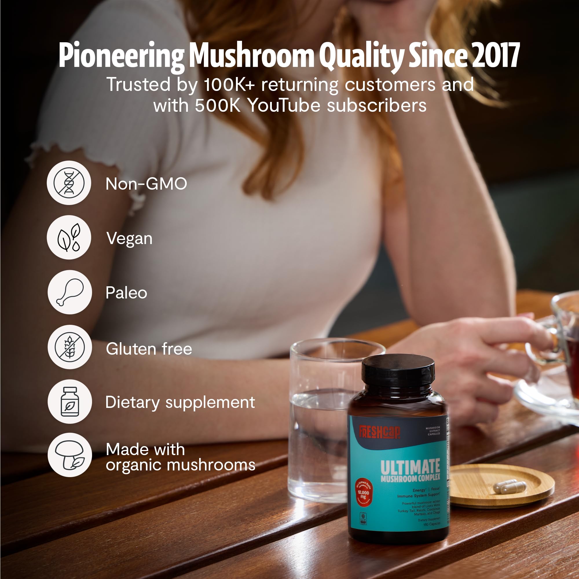 Premium Organic Mushroom Coffee – 12:1 Fruiting Body Extract – 29% Beta-Glucans – Smooth Tasting, 3rd-Party Tested for Clean Energy, No Jitters, Focus, Immune Support (15 Servings)