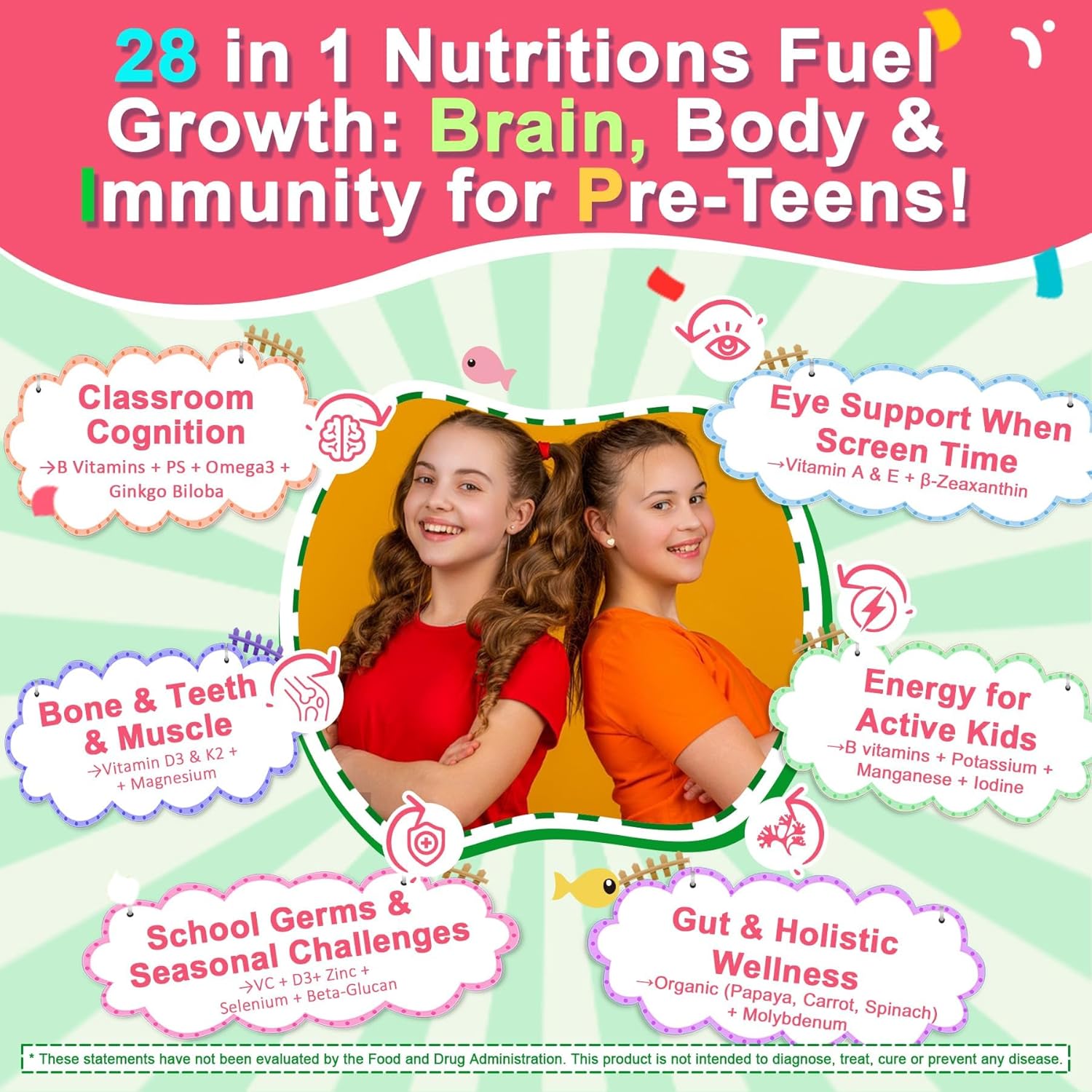 Nextdia Multivitamin Gummies with Iron for Teen Boys Girls 12-17, Kids/Children & Teenagers Ages 10–19 Vitamins w/Omega 3, Magnesium + Zinc, Multi-Minerals for Adolescent Brain, Bone, Energy, Immune