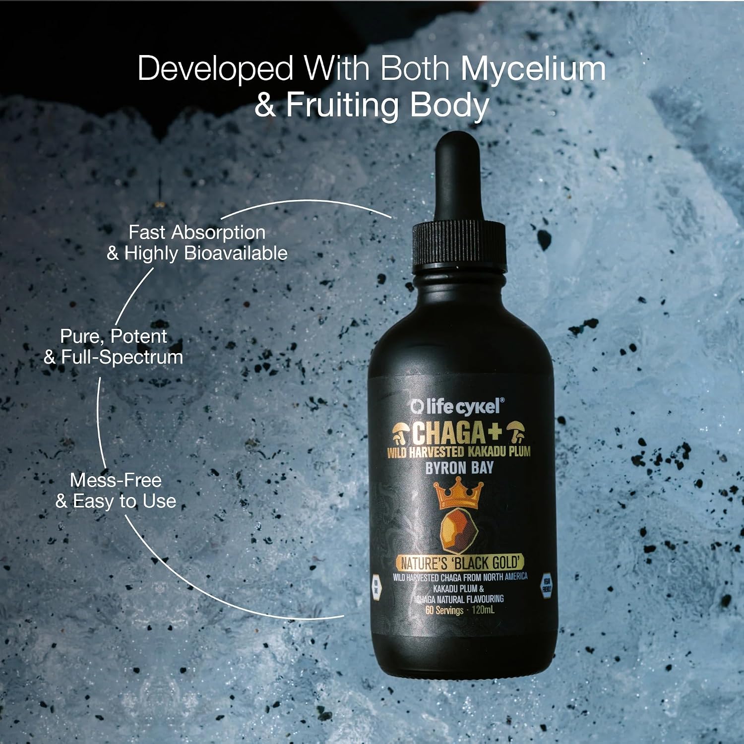 Life Cykel Mongolia Warrior Pack – Chaga Mushroom Extract Liquid 30ml + Shilajit Gummies 10 Count – Double Extract Tincture with Kakadu Plum – Natural Antioxidant and Mineral Wellness Bundle