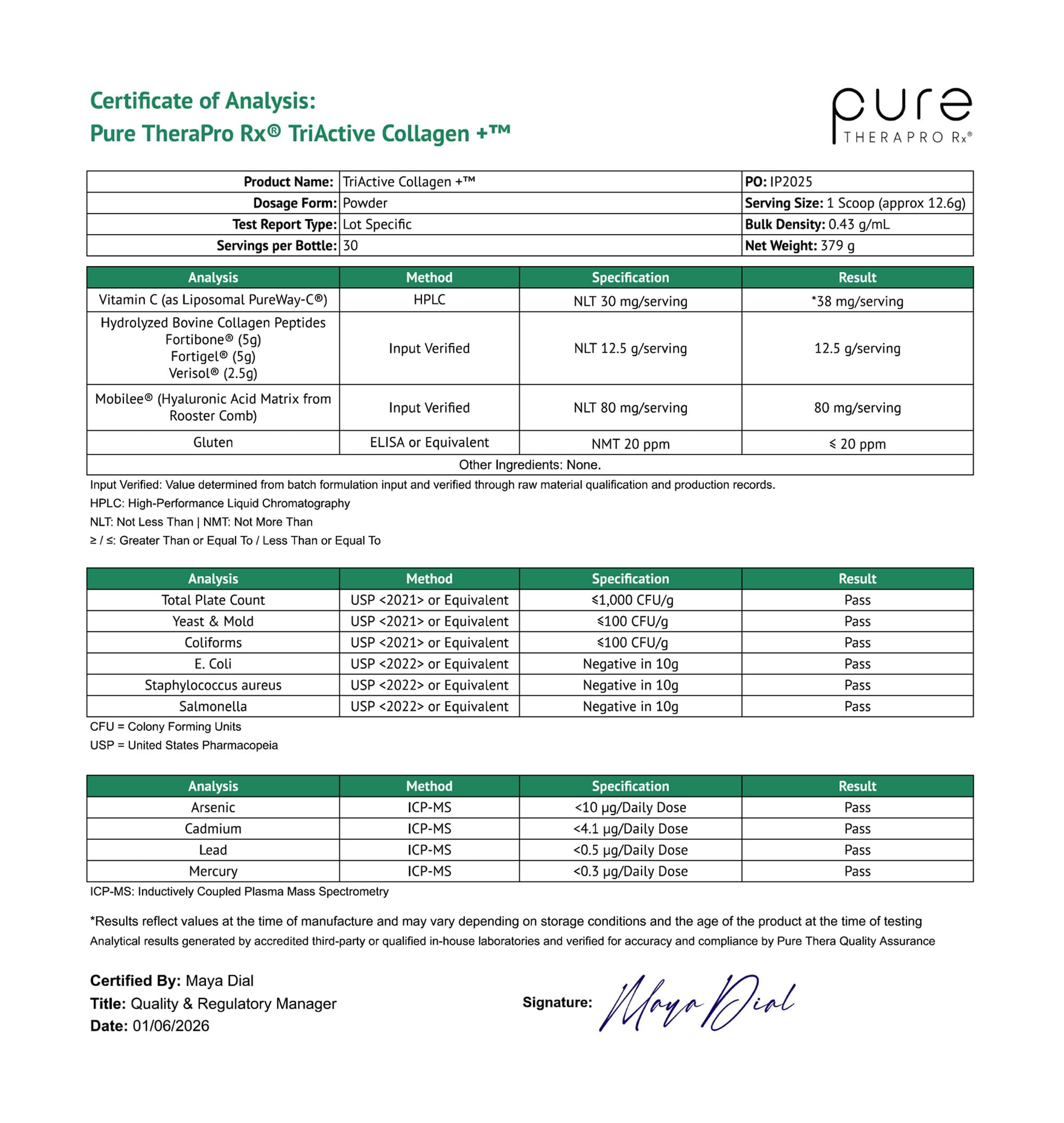 Pure Therapro Rx TriActive Collagen Plus, Collagen Powder for Hair, Skin, Nails, Bones & Joints, Hydrolyzed Collagen Powder w/Patented Peptides, Multi Collagen Protein Powder (Unflavored)