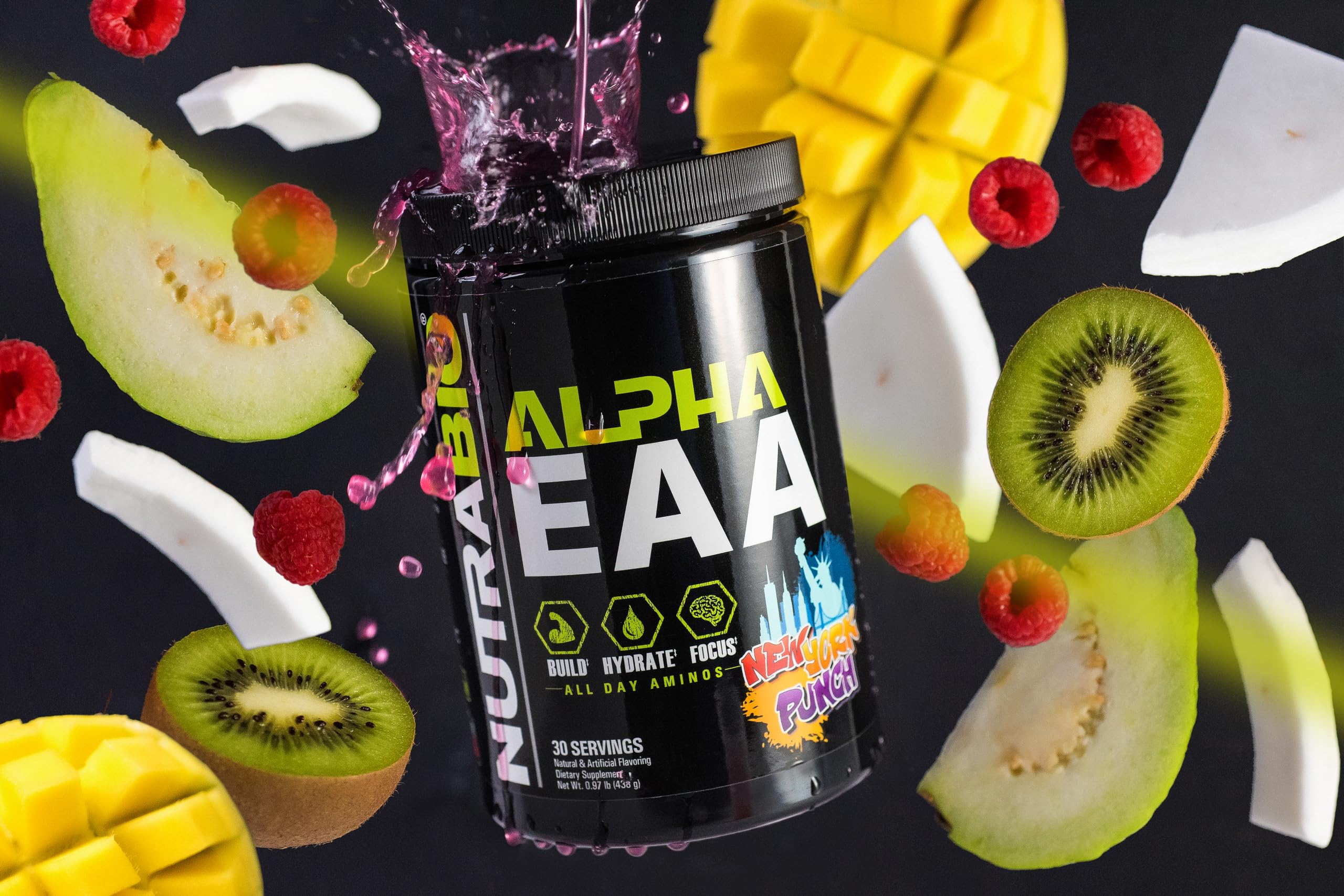 NutraBio Alpha EAA - All-Day Amino Acids for Muscle Growth and Hydration - Essential Amino Acids with Nootropics & Adaptogens- Full Spectrum EAA BCAA Powder - 30 Servings - Strawberry Lemon