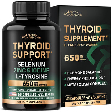 Thyroid Support for Women - Selenium 200 mcg | Astragalus | Zinc & Iodine | L-Tyrosine | Adaptogen Herbs - 21-in-1 Antioxidant & Immune Support - Made in USA - Vegan, Non-GMO, Lab Tested - 60 Capsules NUTRAHARMONYBuy Supplements Australia