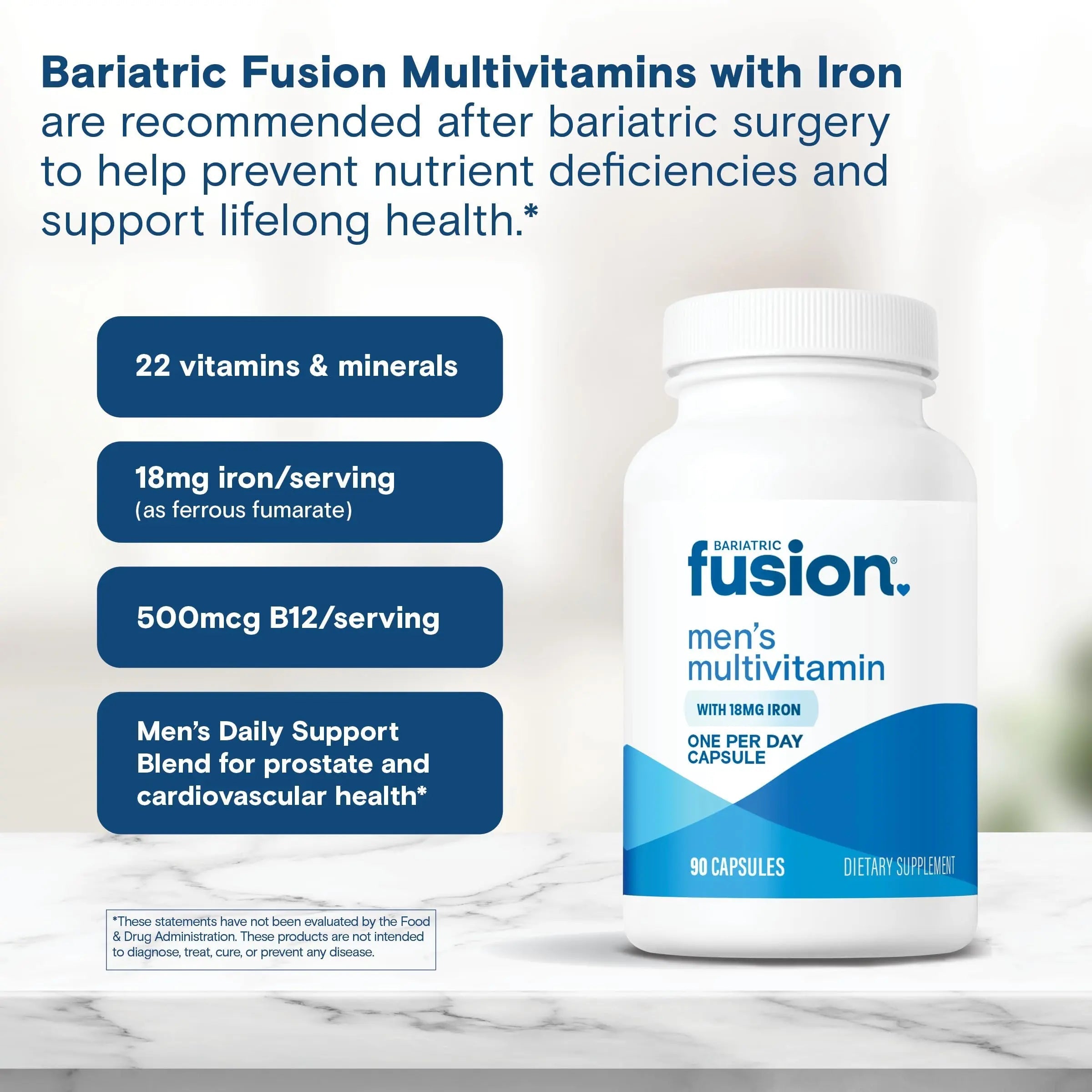 Bariatric Fusion One Per Day Bariatric Multivitamin with Iron for Men | with Prostate and Heart Support Vitamins* | Bariatric Fusion