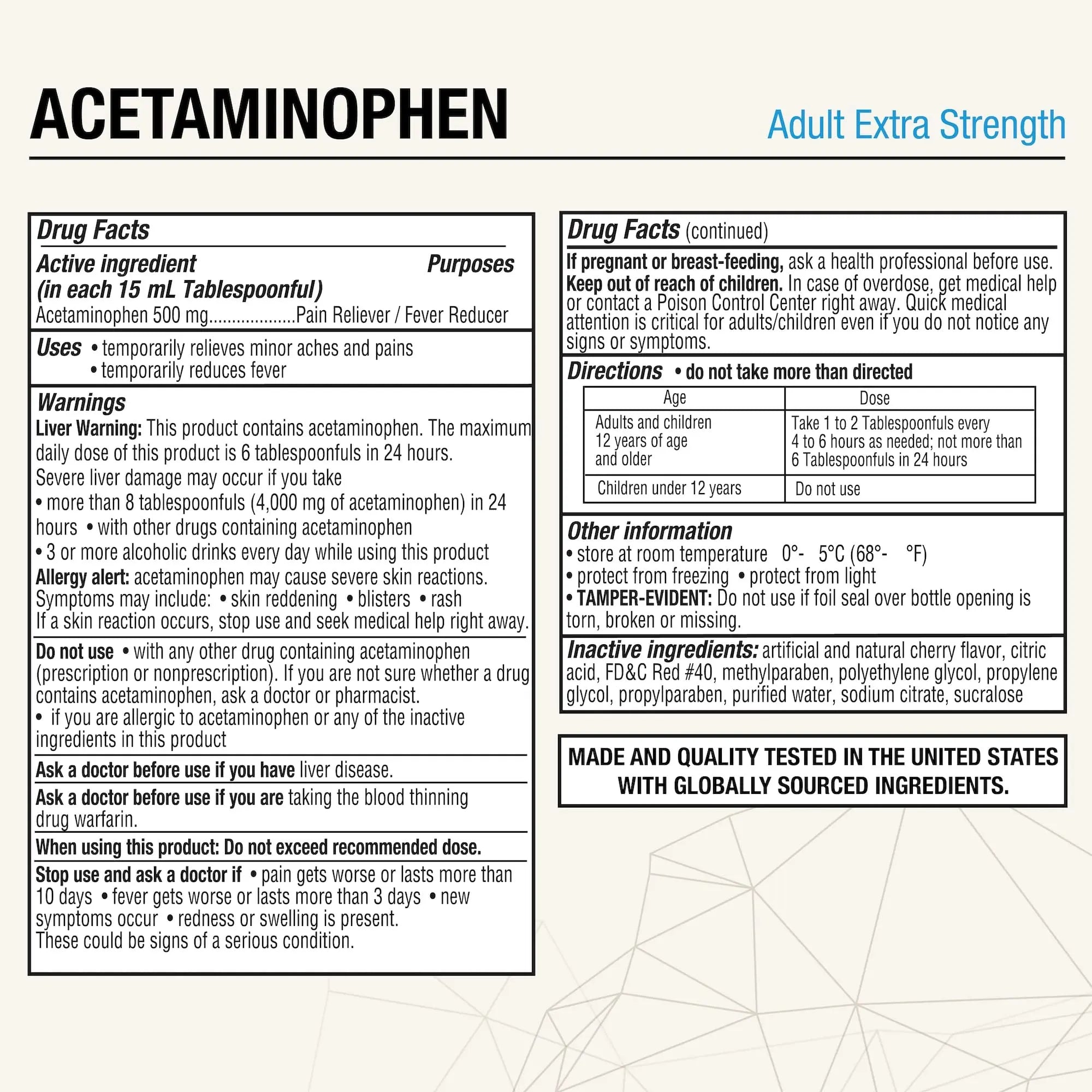 Puregen Labs Adult Extra Strength Acetaminophen Liquid 500mg/15ml - 8 fl oz Rapid Burst Pain Reliever/Fever Reducer, Cherry Flavor | Muscle & Joint Pain Relief | Arthritis Pain Relief P Puregen LabsBuy Supplements Australia