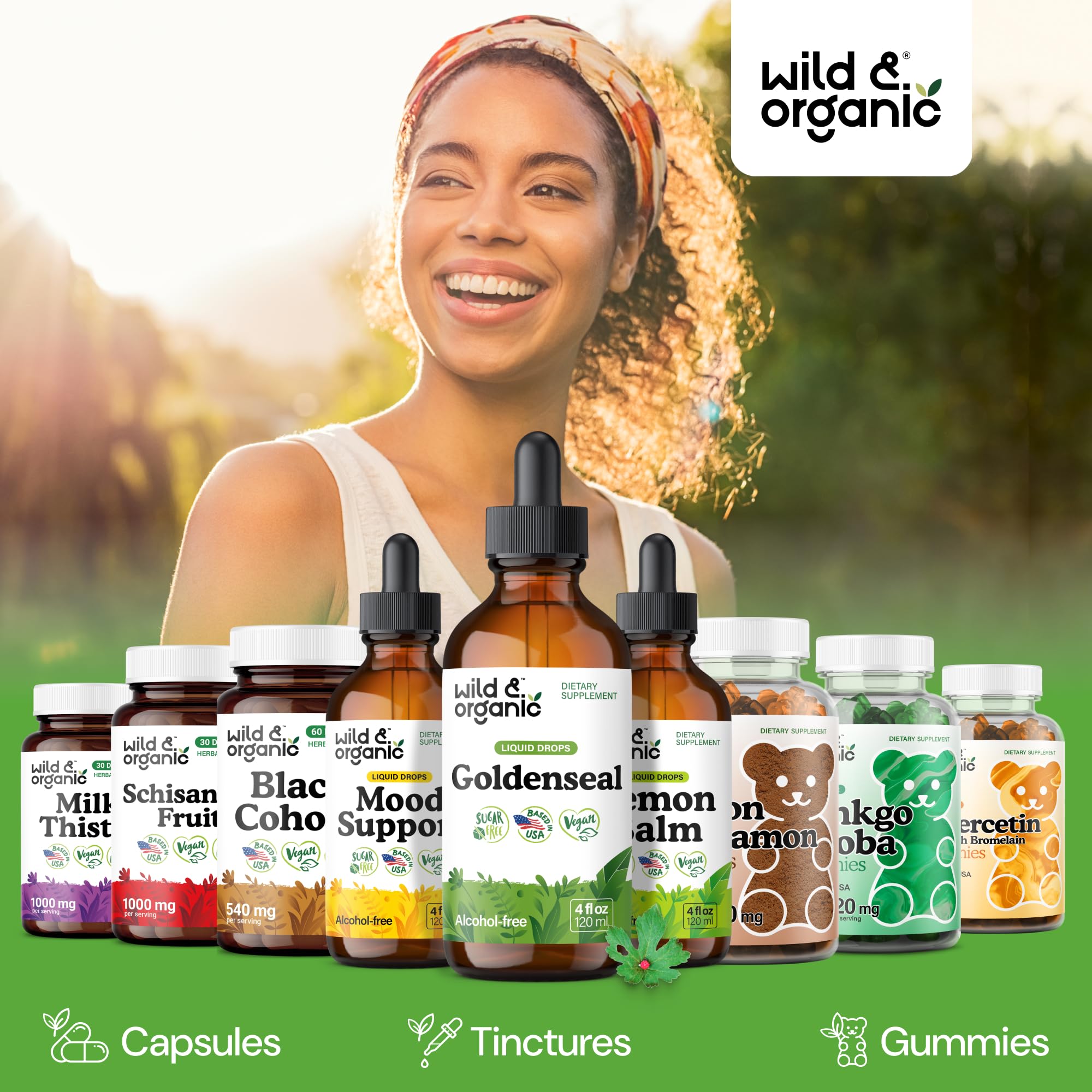 Wild & Organic Goldenseal Tincture - Lung & Digestive Support - Goldenseal Root Extract Liquid Drops - Vegan, Sugar & Alcohol-Free Herb Supplement - 4 fl oz