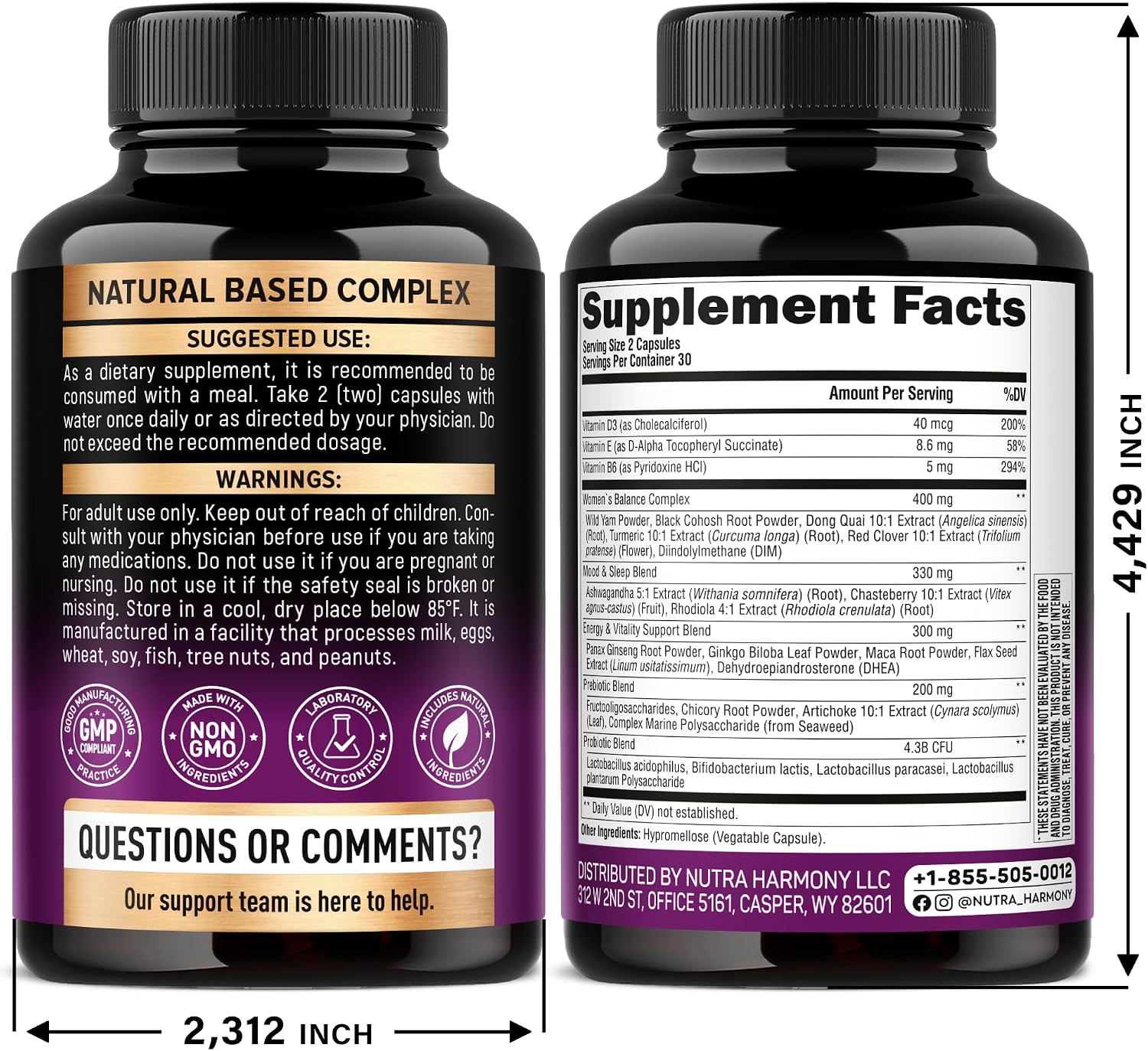 Menopause Supplements for Women - Dong Quai, Black Cohosh, Pre & Probiotics - Sweats & Hot Flashes Relief - Digestion, Sleep & Mood Support - 25-in-1 Perimenopause Complex - Lab Tested - 60 Capsules