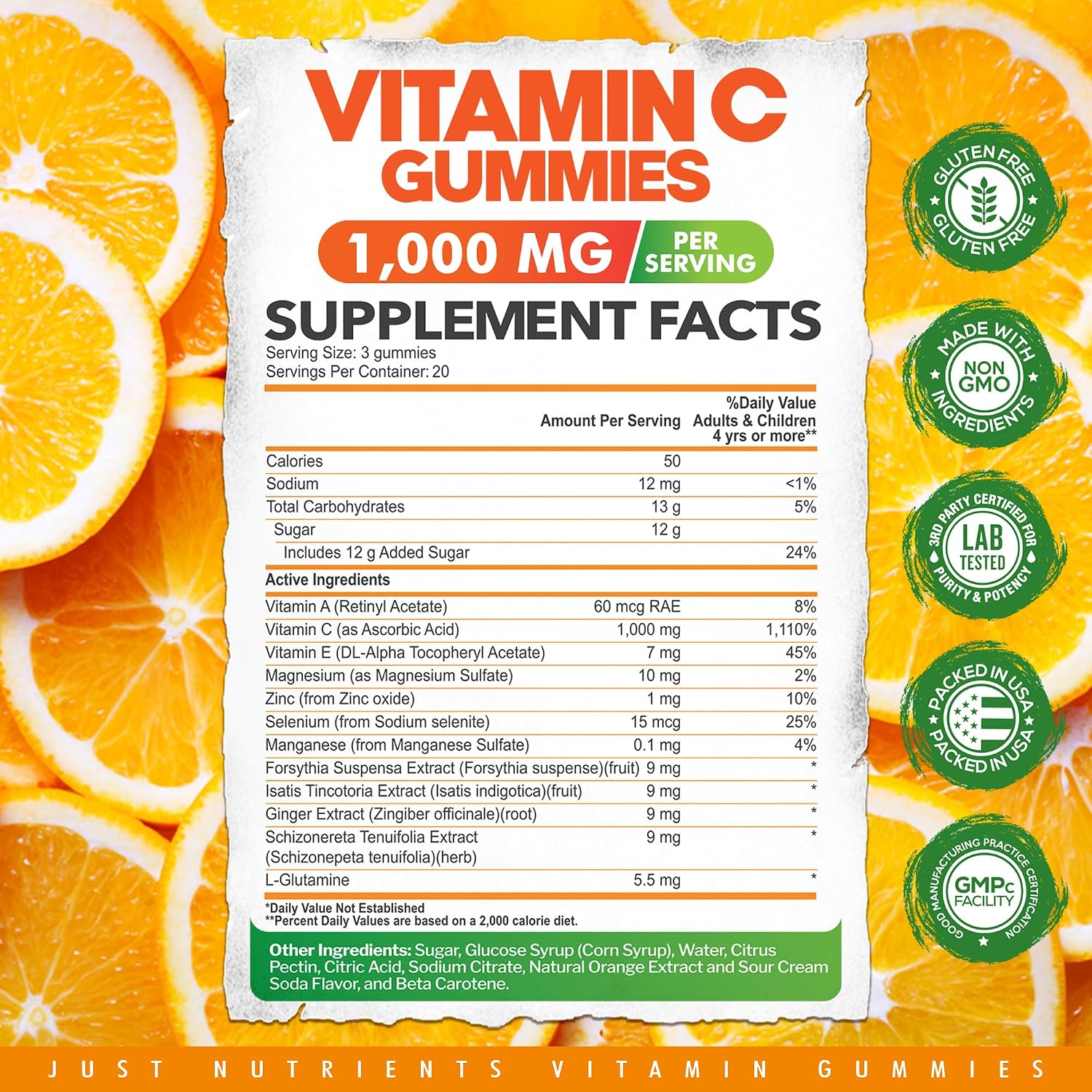 Vitamin C 1000mg Gummies – Chewable Multivitamin for Adults & Kids | Maximum Strength Immune Support with Vitamins A & E, Zinc, Magnesium & More – Natural Orange Flavor – Gluten Free, Non-GMO