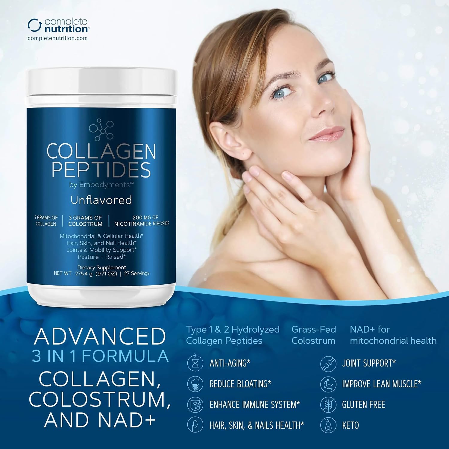 Complete Nutrition Grass Fed Collagen Peptides Supplement - Amino Acid Supplement, Pasture Raised, Keto Friendly, Gluten Free, Dairy Free, Soy Free, Non-GMO, 35 Servings