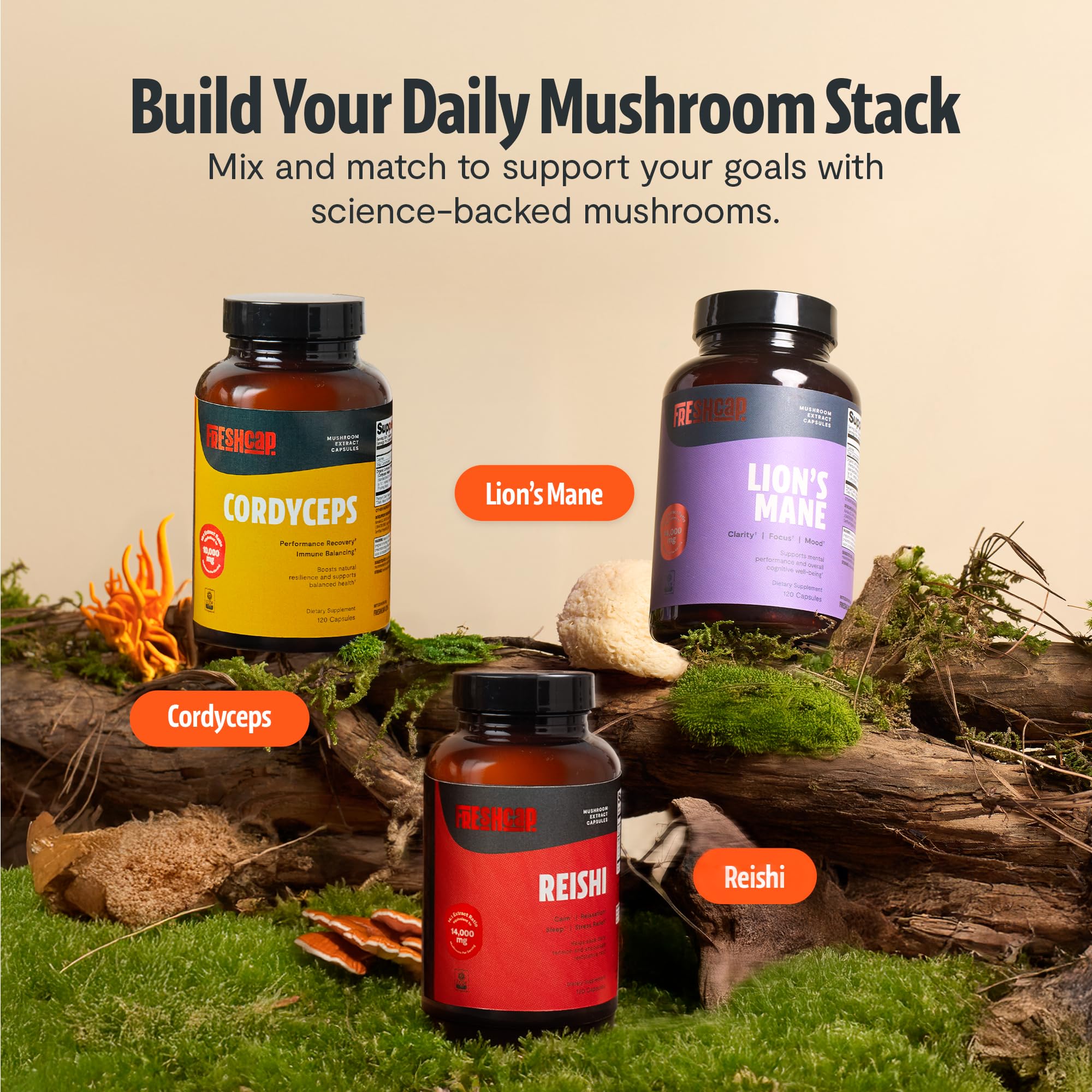 FreshCap Mushrooms Premium Organic Lions Mane Capsules - 14:1 Fruiting Body Extract with 31% Beta-Glucans - 3rd-Party Tested Nootropic for Clarity, Focus & Cognitive Support (120 Capsules)