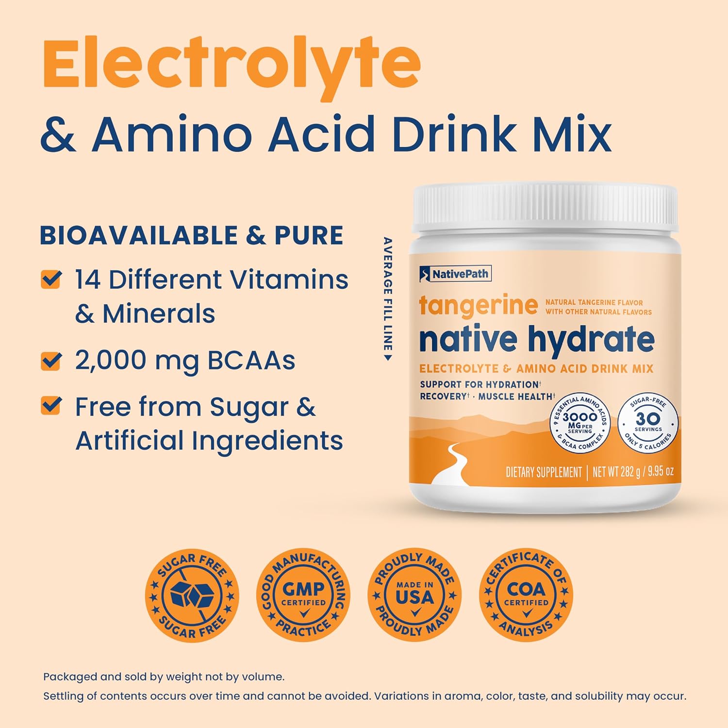 NativePath Hydrate Duo Jars - Tangerine & Mixed Berry Electrolyte Drink Mix with BCAA for Hydration
