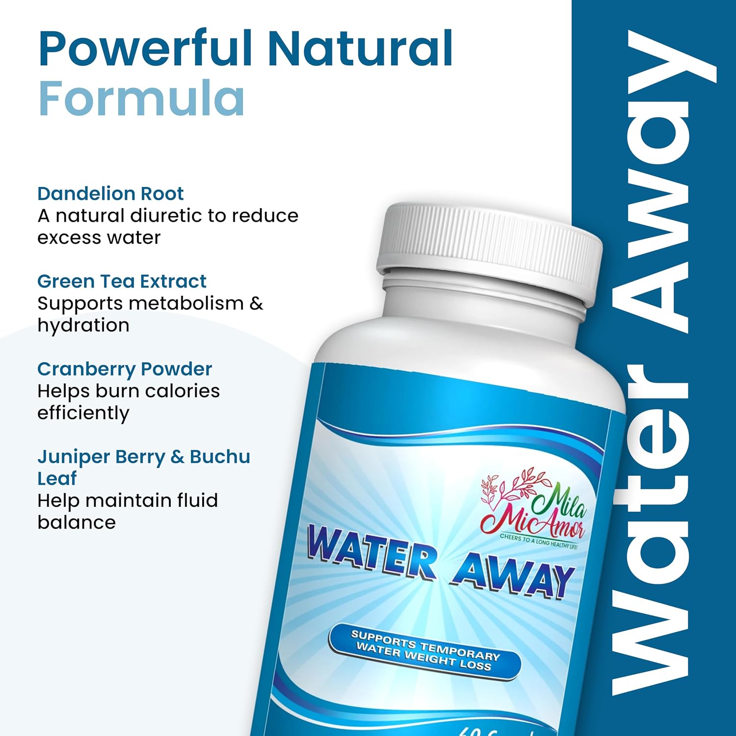 Water Away Natural Diuretic Capsules – Beat Bloating & Water Retention, Support Fluid Balance & Boost Energy with a Gentle Formula of Vitamins, Minerals, Herbs & Roots – 60 Capsules for a Slimmer You