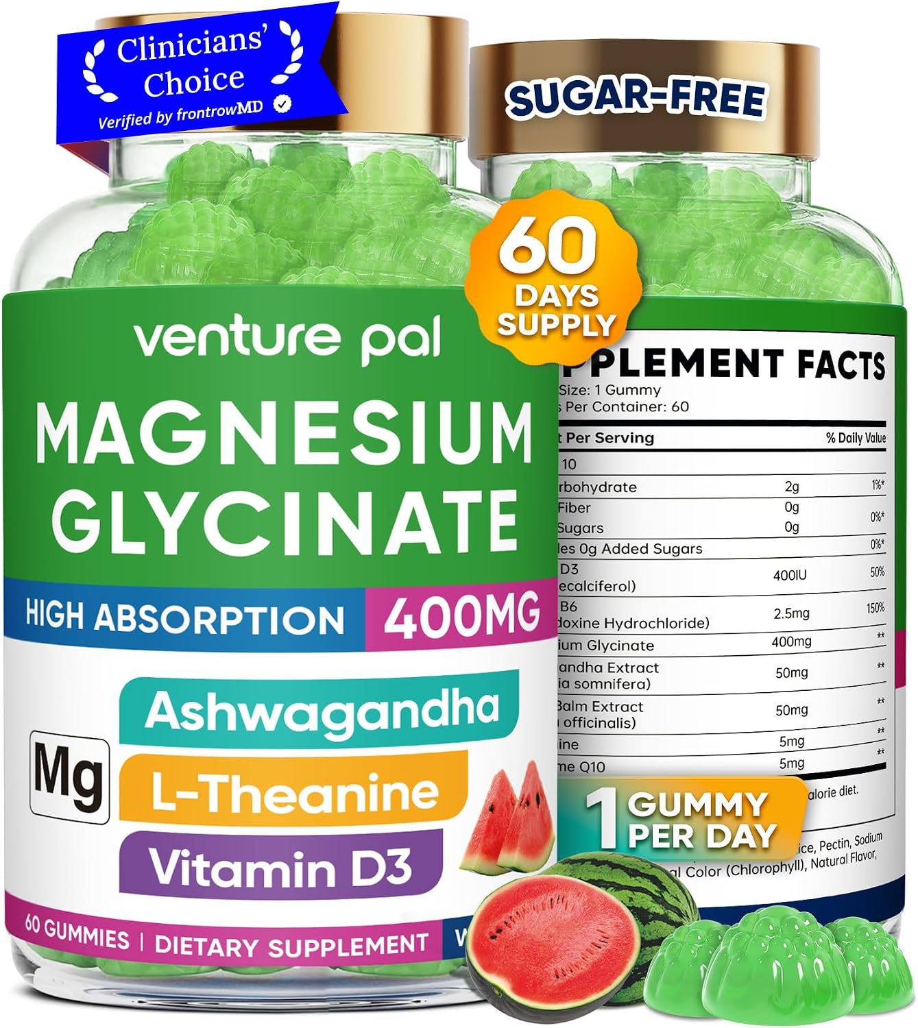 60 Day Supply Magnesium Glycinate 400mg Gummies Sugar Free High Absorption | With Ashwagandha, L-Theanine, CoQ10, Vitamin D3 & B6, Adults & Kids, Stress Relief, Sleep & Calm, Vegan, Gluten Free