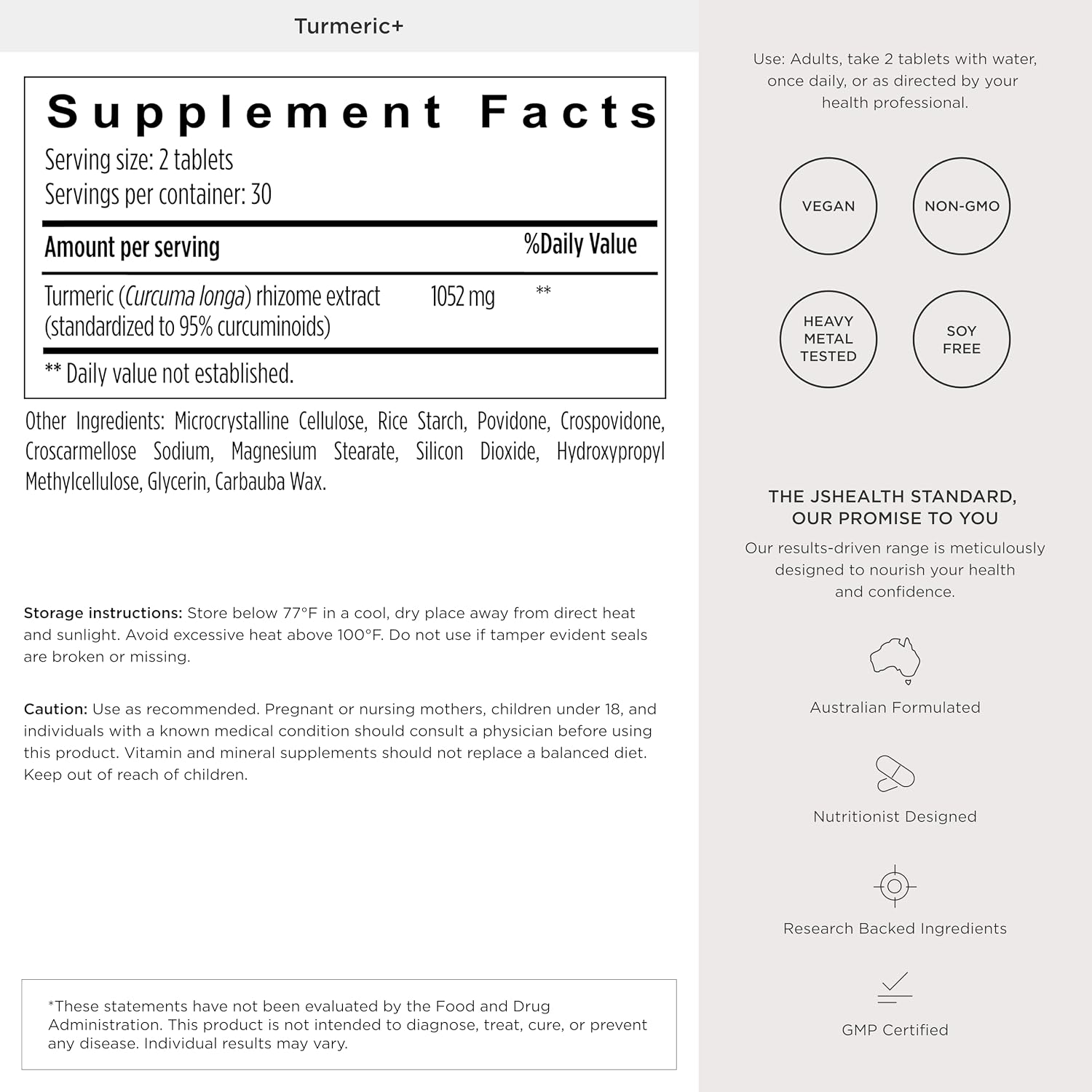JSHealth Turmeric Curcumin Supplement with C3 Complex. 500mg Curcuminoids for Joint Support and Wellness. No Black Pepper Needed. By Nutritionist Jessica Sepel (60 Tablets)