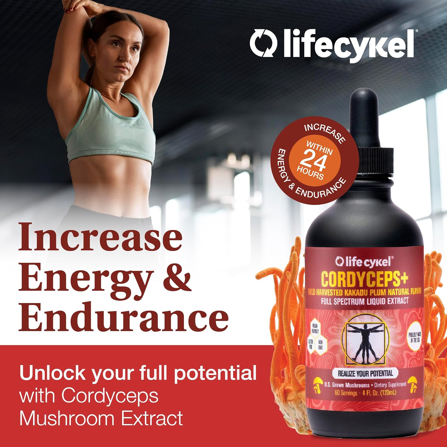 Life Cykel Professional Athletes Pack - Reishi, Lion's Mane & Cordyceps Mushroom Extract- Full-Spectrum Mushroom Tincture for Energy, Focus and Immune Health- Vegan, Non-GMO Formula