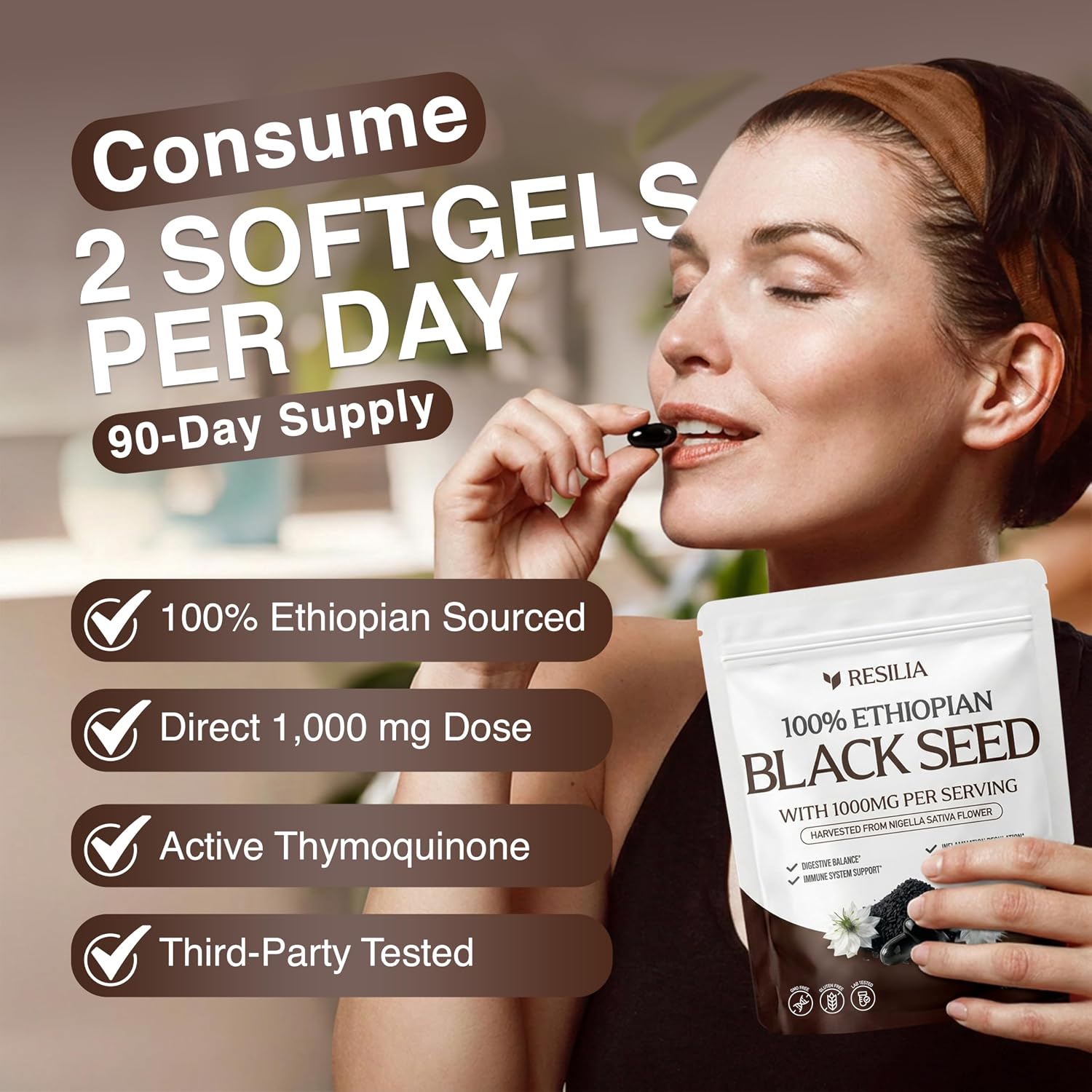 Resilia Ethiopian Black Seed Softgels 1000mg Per Serving – Premium Nigella Sativa Seed Oil Supplement – Digestive & Immune Support Formula – Easy to Swallow Soft Capsules 180 Count (Pack 3)