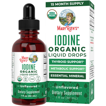 MaryRuth Organics Iodine Liquid Drops | Potassium Iodide | 1 Year Supply | 450 Servings | Thyroid Health | USDA Organic|