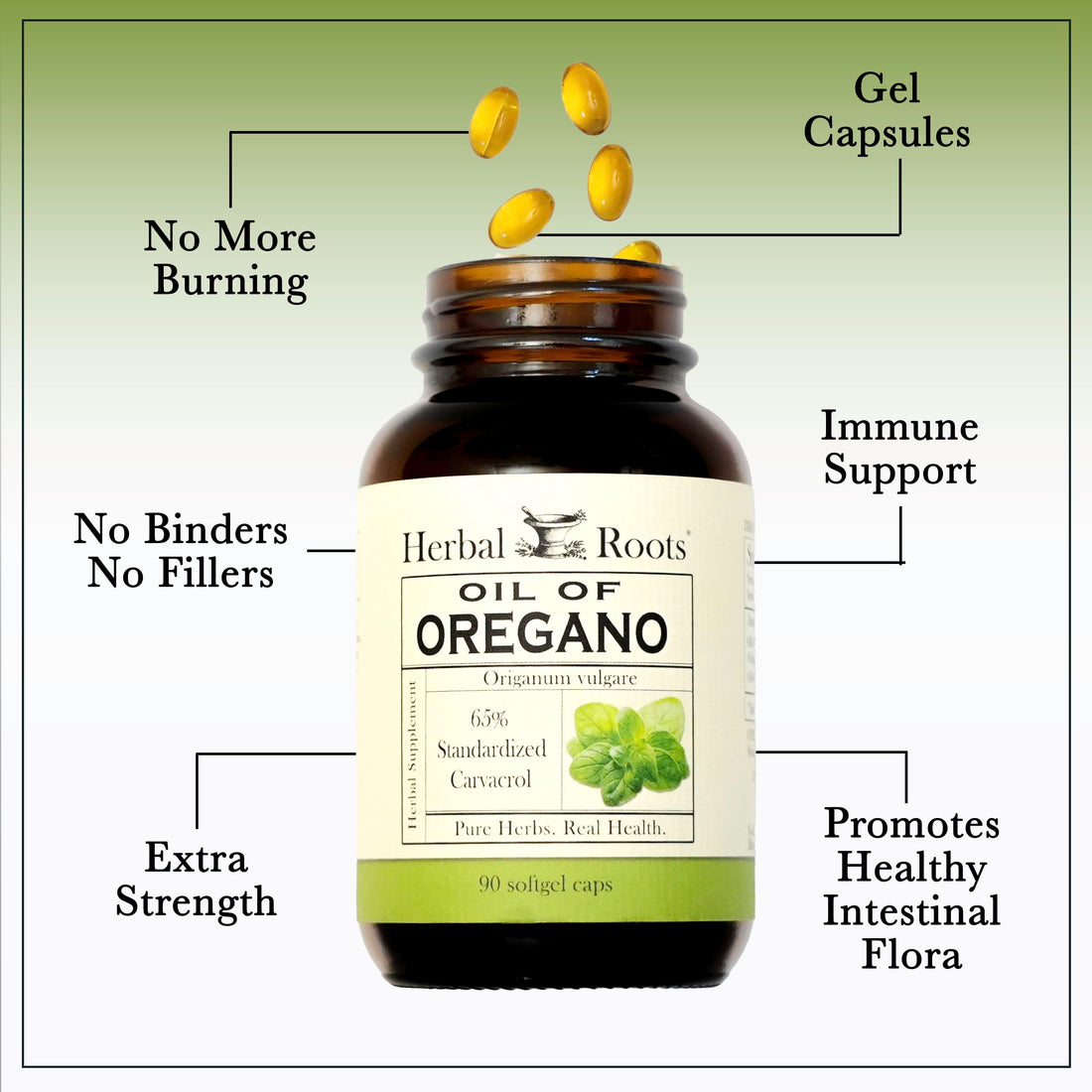 Herbal Roots Oil of Oregano - Made from Mediterranean Oregano Oil - 90 Easy to Swallow Softgel Capsules - Extra Strength 150mg Herbal Roots buy supplements Au