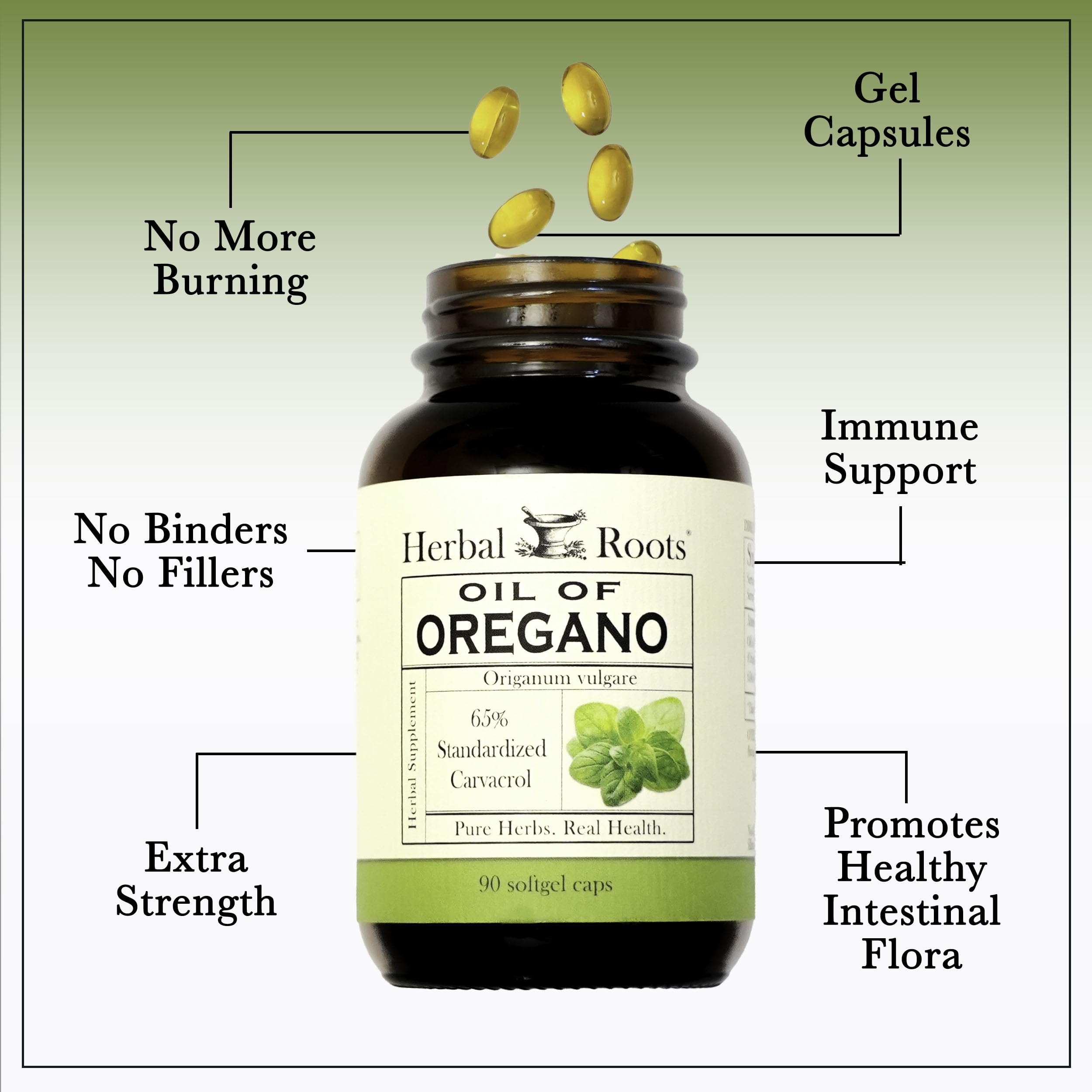 Herbal Roots Oil of Oregano - Made from Mediterranean Oregano Oil - 90 Easy to Swallow Softgel Capsules - Extra Strength 150mg Herbal Roots buy supplements Au