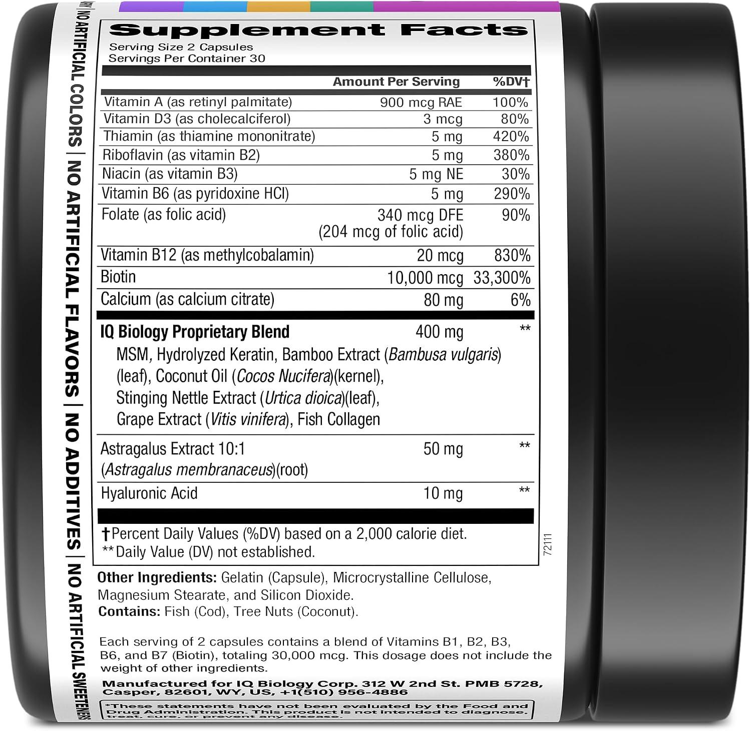 Biotin 10,000 mcg Supplement - Hair Growth Support for Women & Men - 60 pcs | Hair Skin and Nail Vitamins with Keratin, Collagen, Hyaluronic Acid & Vitamin B Complex - 30,000 mcg Hair Vitamins Complex