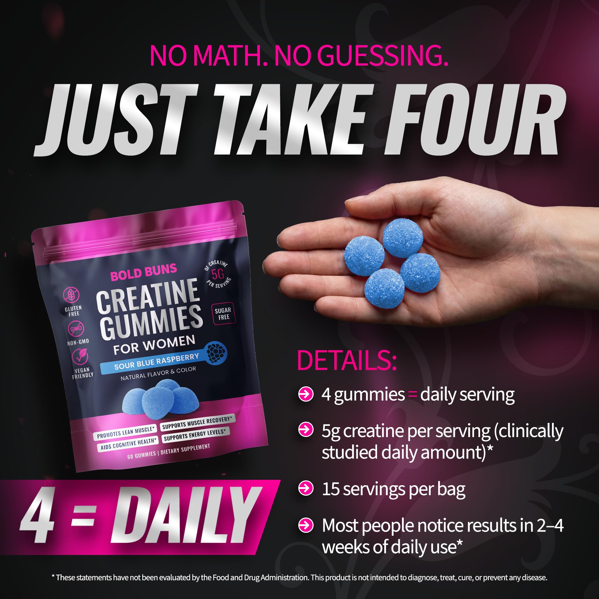 Bold Buns Creatine for Women – Supplement with Collagen & BCAA – Supports Muscle Development, Post-Workout Recovery, Skin Elasticity, Healthy Hair & Nail (30 Servings, Unflavored)