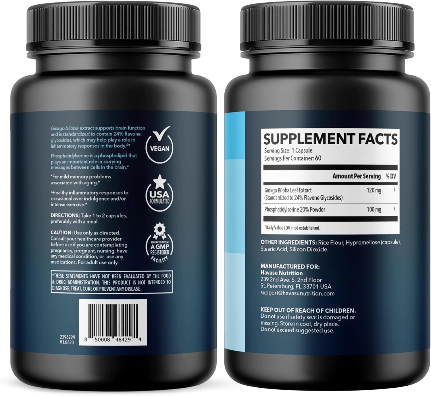 Ginkgo Biloba 120mg with Phosphatidylserine, Nootropic Supplement, 60 Count | Nootropic Brain Health, Memory and Focus Supplement, Supports Cognitive Function & Mental Clarity, 2-Month Supply